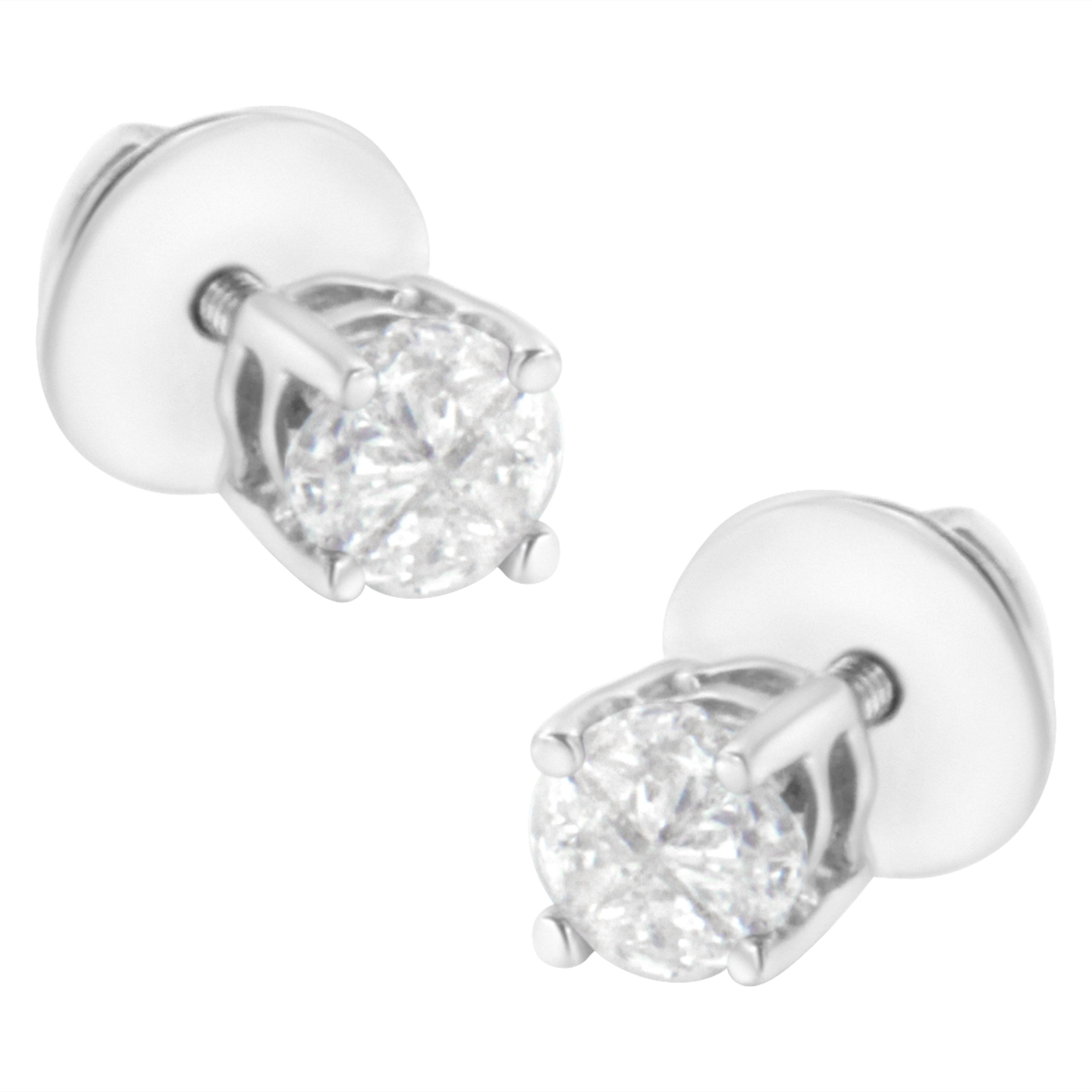 14K White Gold 1/2 Cttw Pie-Cut Diamond Solitaire Stud Earrings (H-I Color, SI1-SI2 Clarity) by Bids.com