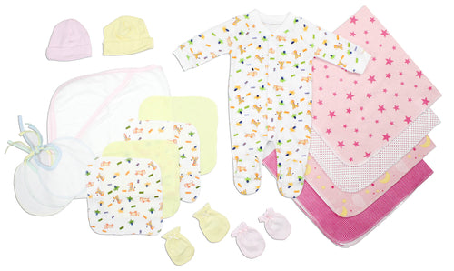 Newborn Baby Girl Layette Set - 17 Piece Gift Set | Soft Cotton Baby Clothes