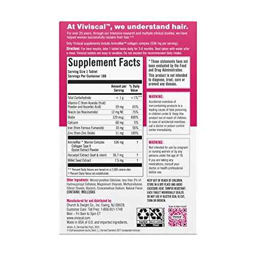 Viviscal Hair Growth Supplements For Women For Thicker, Fuller Hair, Nourishes Thinning & Loss, With Proprietary Collagen Complex, 180 Tablets, 3 Month Supply