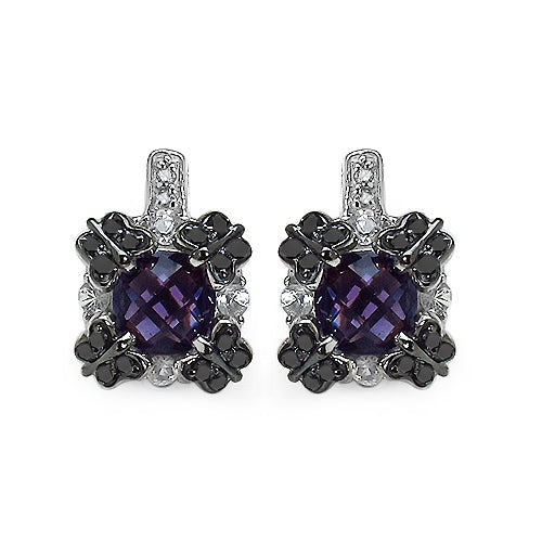 2.67 Carat Genuine Amethyst White Sapphire & Black Diamond .925 Sterling Silver Earrings by Bids.com