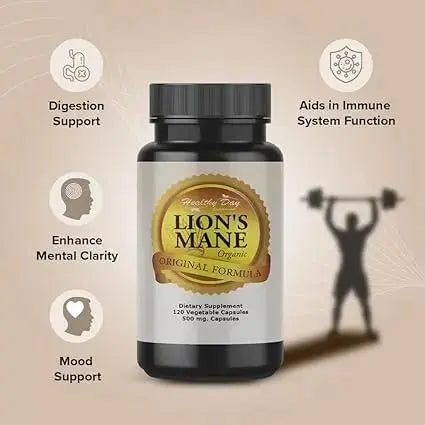 Lion’s Mane Mushroom Capsules – Supports Focus, Memory & Mental Clarity by Healthy Day Supplements
