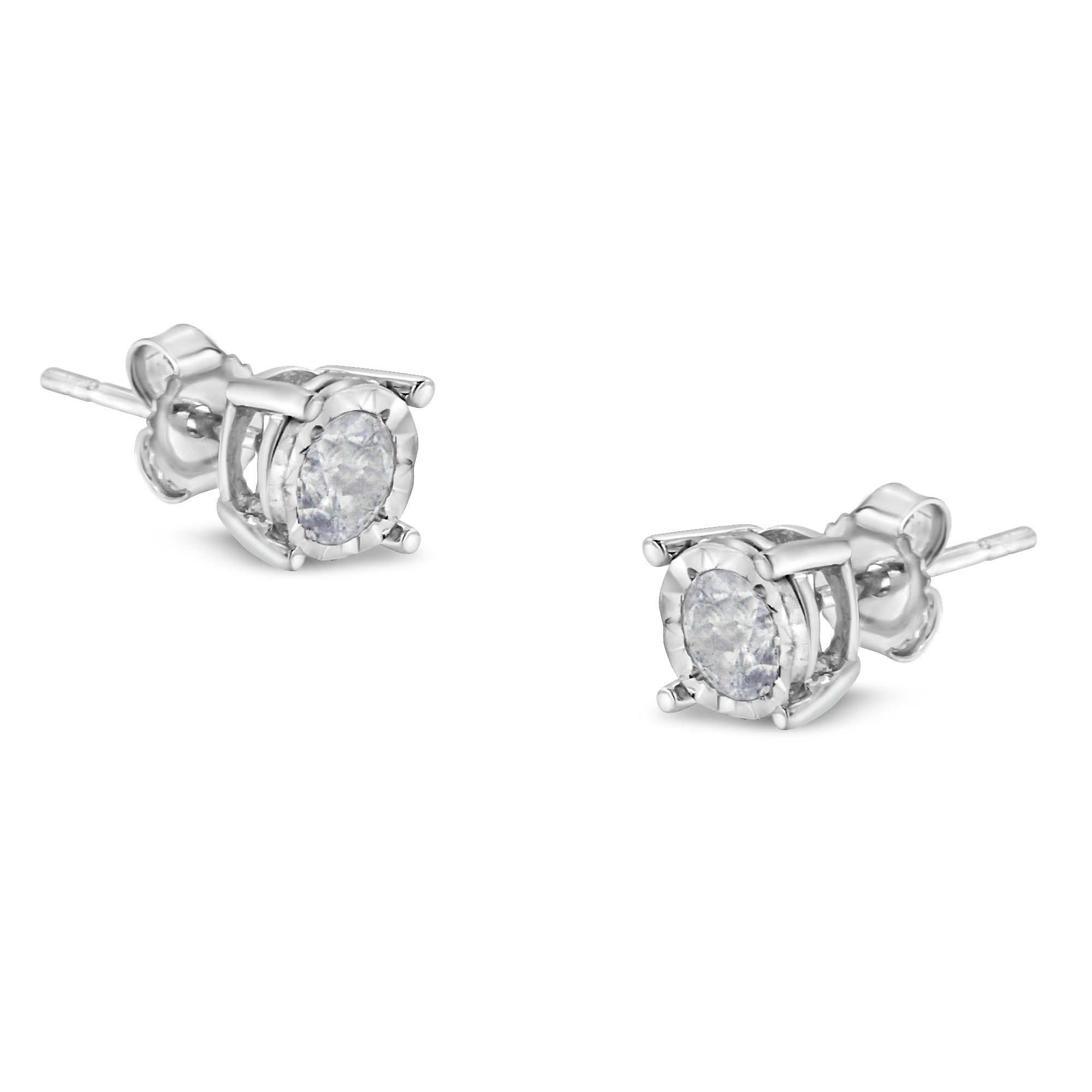 .925 Sterling Silver 1/2 Cttw Near Colorless Round Brilliant-Cut Diamond Miracle-Set Stud Earrings (H-I Color, I2-I3 Clarity) by Bids.com
