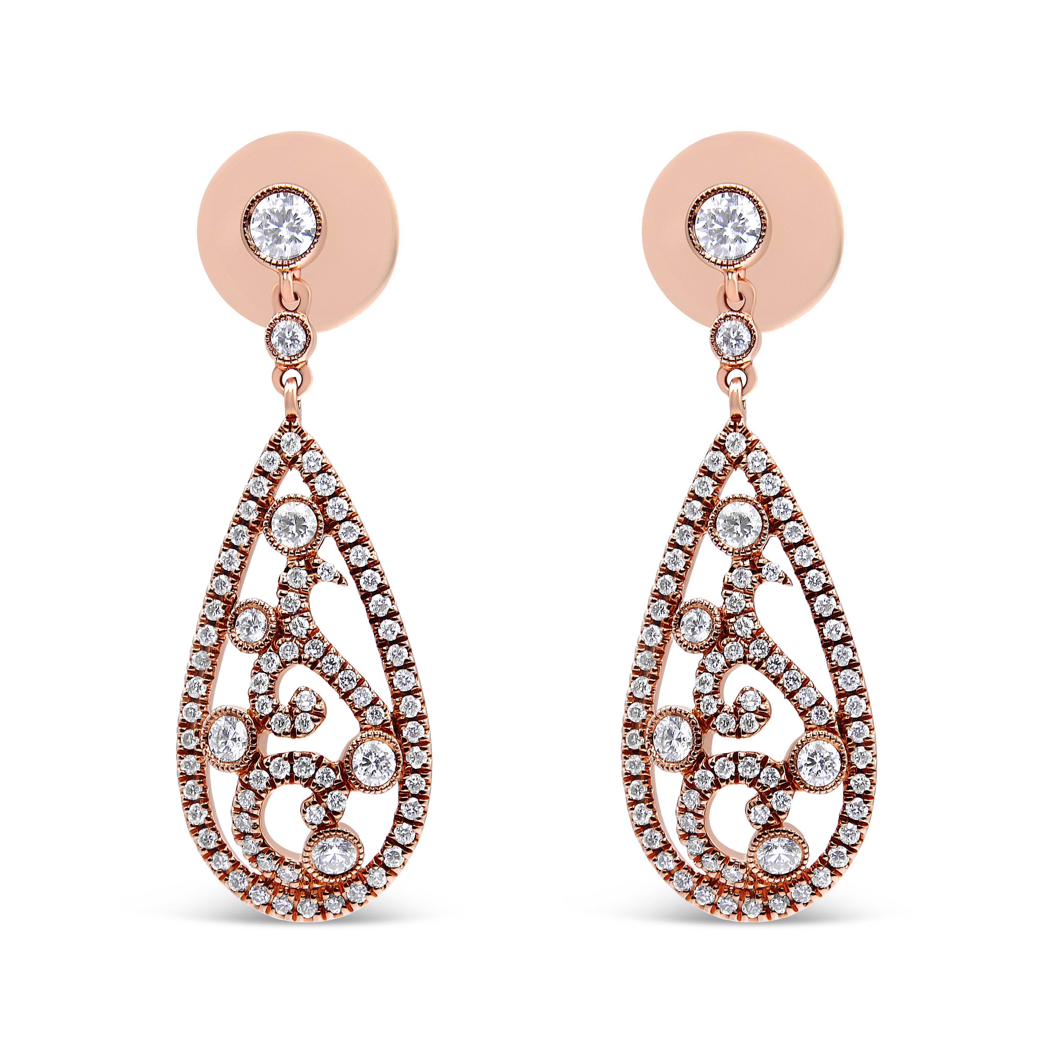 18K Rose Gold 1 1/4 Cttw Diamond Teardrop Shaped Drop and Dangle Screw Back Stud Earring (F-G Color, VS1-VS2 Clarity) by Bids.com