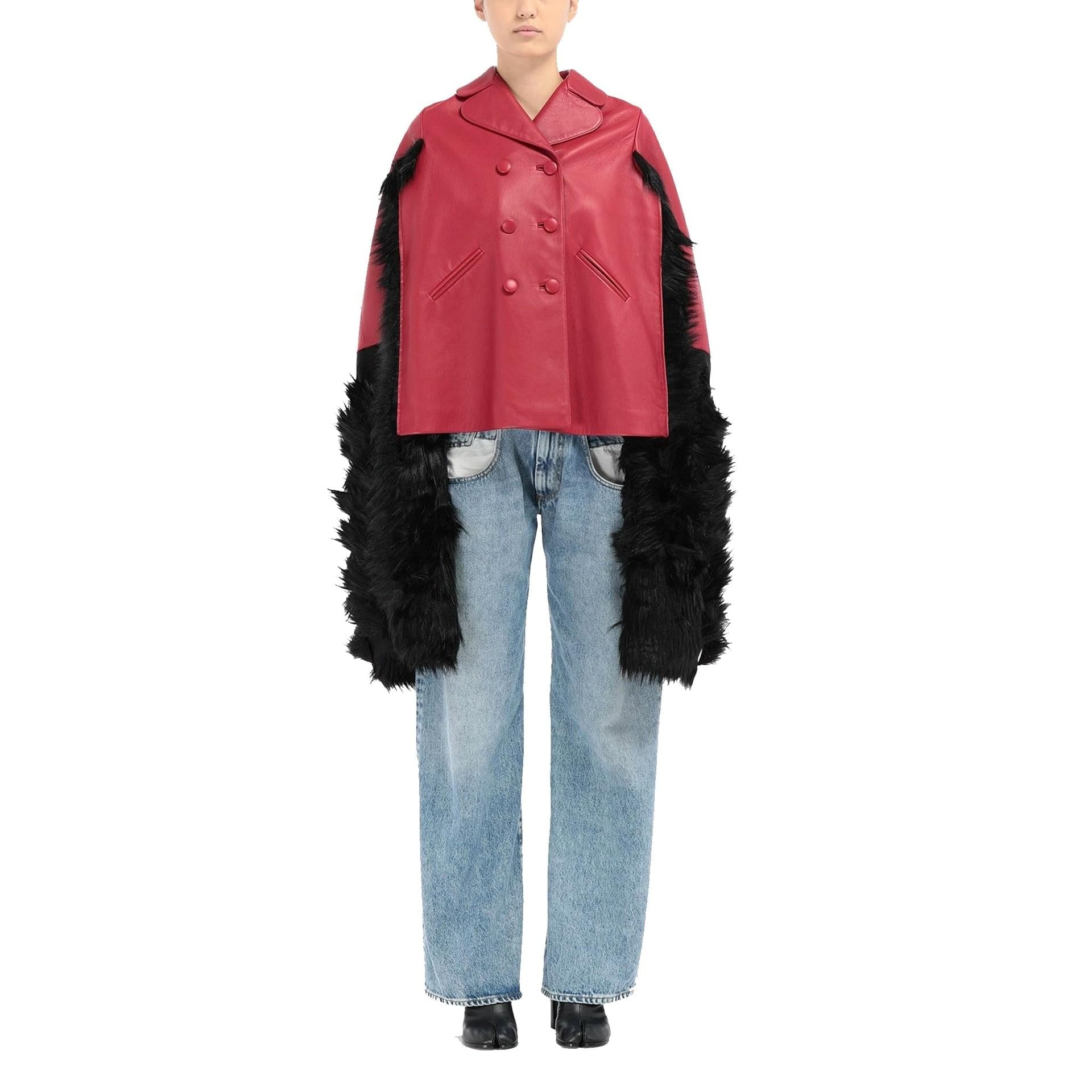 Maison Margiela Faux Fur Trimmed Leather Cape Jacket Women DestGlow