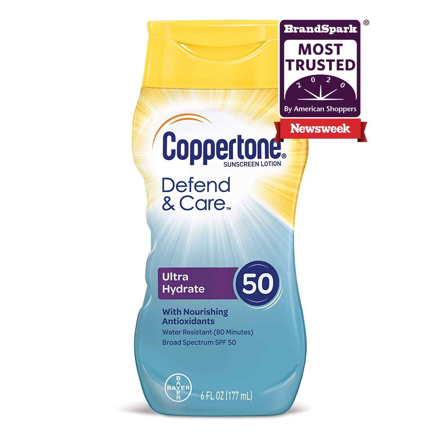 Coppertone Defend & Care Ultra Hydrate Sunscreen Lotion Broad Spectrum SPF 50, 6 Fluid Ounces