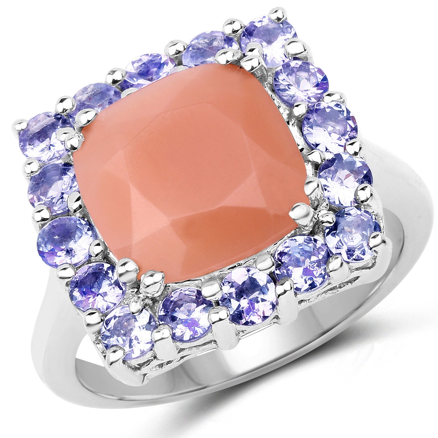 6.70 Carat Genuine Peach Moonstone and Tanzanite .925 Sterling Silver Ring by Bids.com