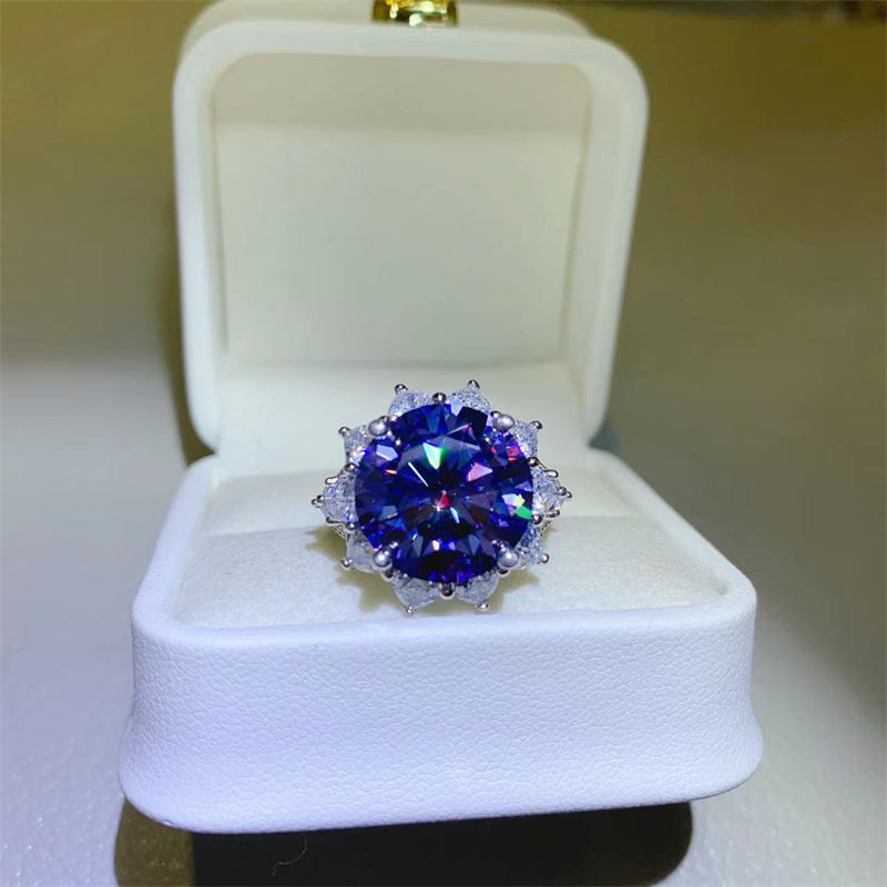 10 Carat Blue Brilliant Round Cut Sparkala™ Pure Sterling Silver Princess Di Ring by Sparkala