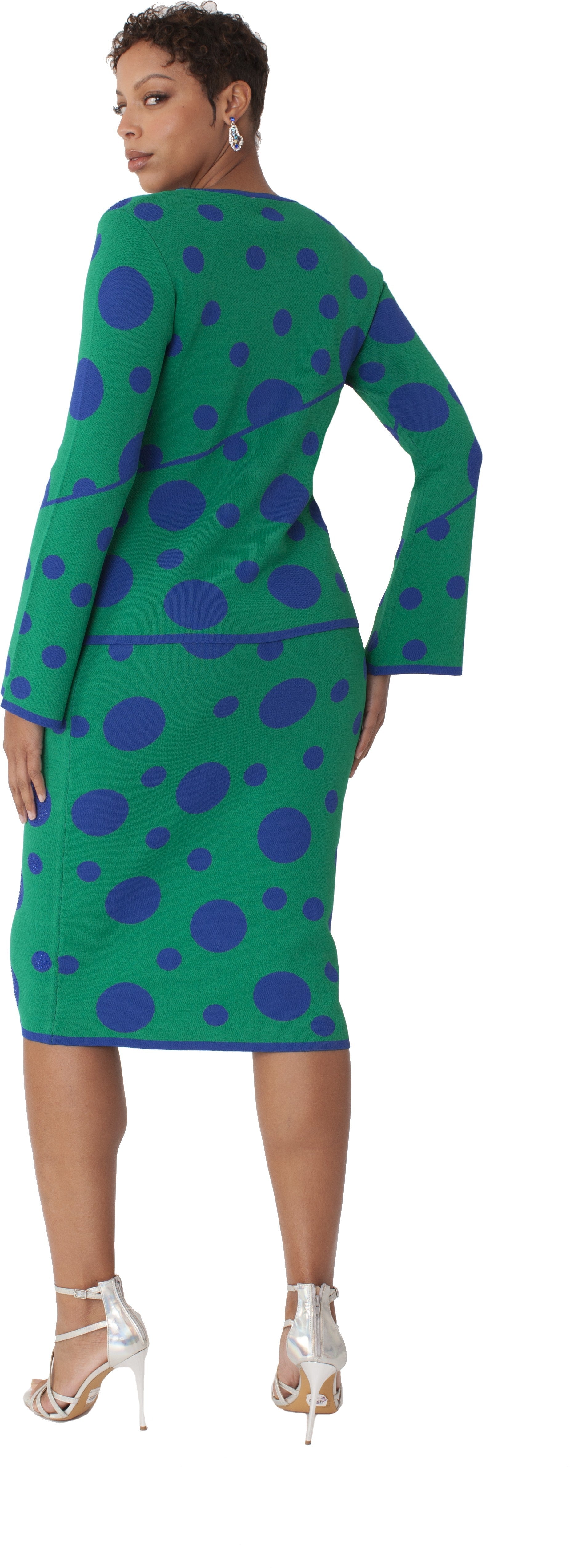 Kelly Green & Royal Blue Polka Dot Knit Suit -5343 by Tally Taylor