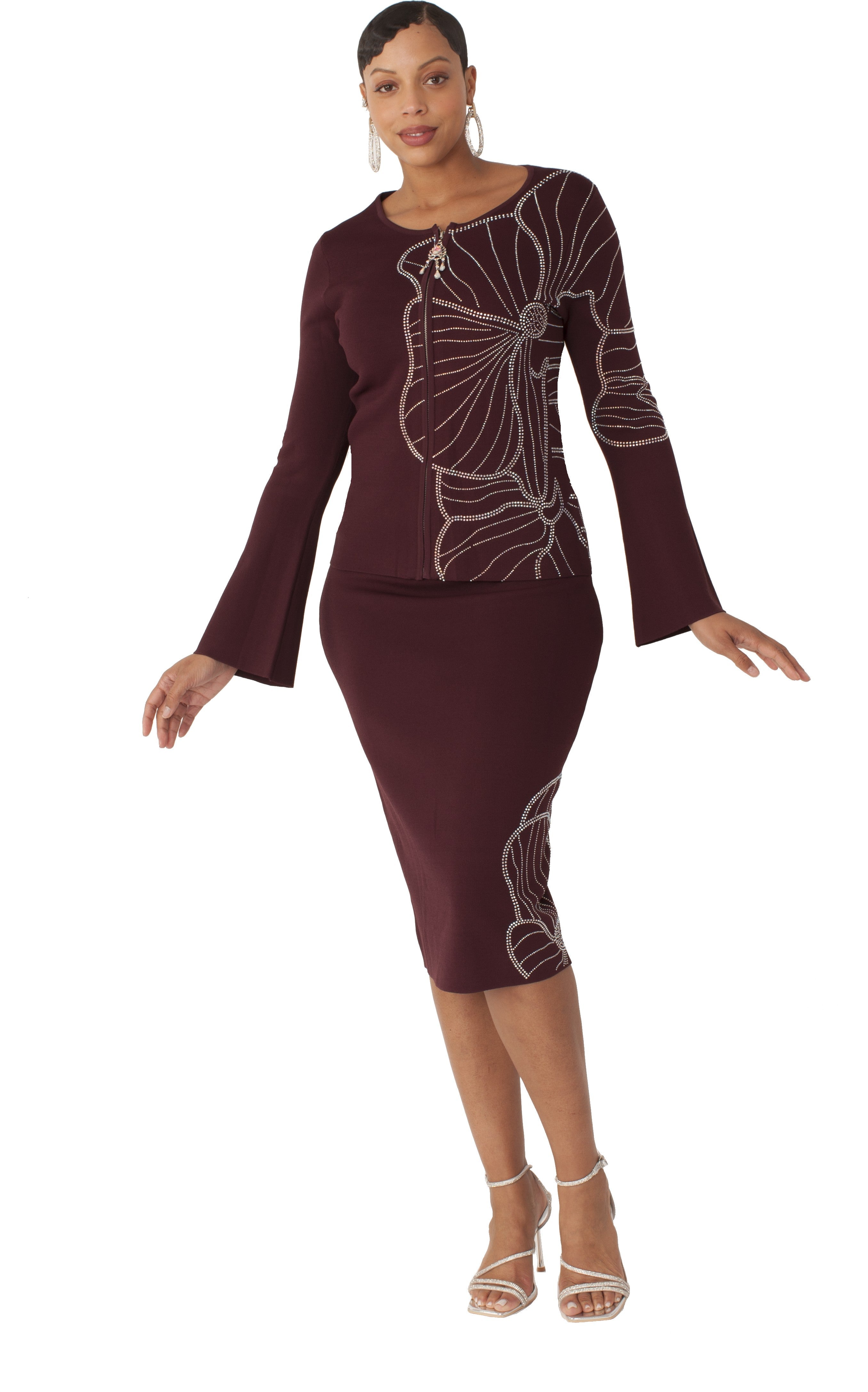 Floral Rhinestone Knit Skirt Set - 5345 by Tally Taylor