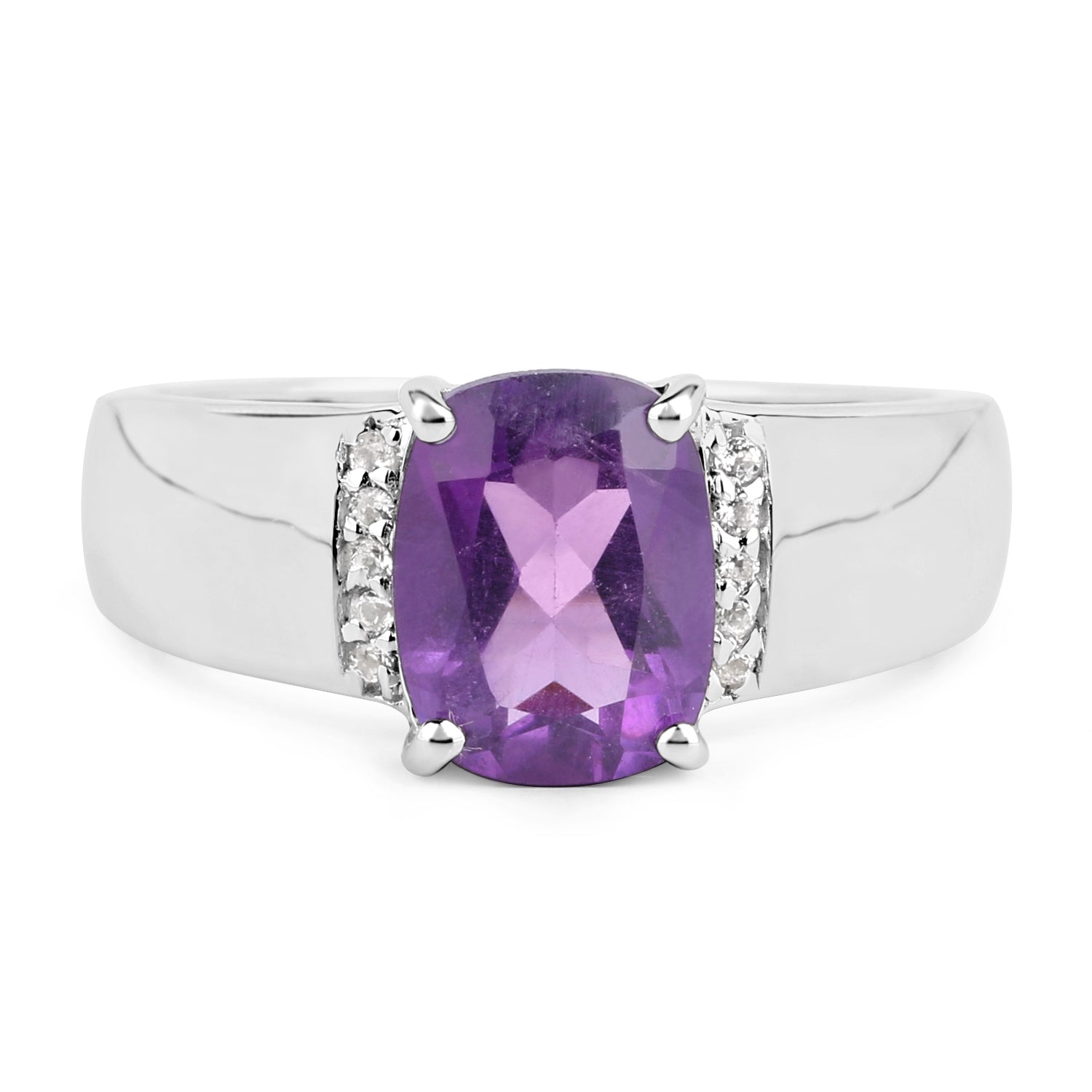 1.85 Carat Genuine Amethyst and White Topaz .925 Sterling Silver Ring DestGlow