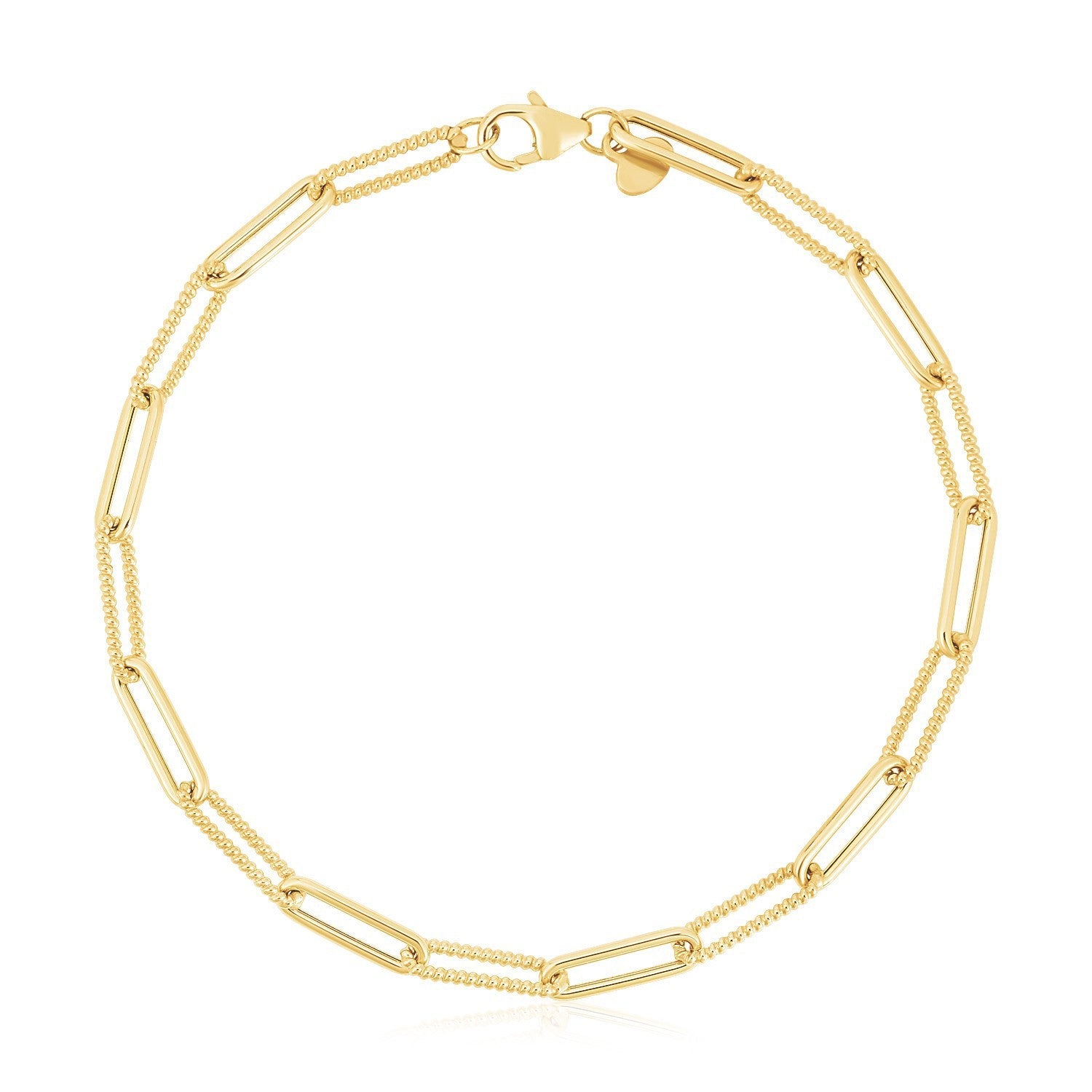 14k Yellow Gold High Polish Alternating Bead Paperclip Bracelet (3.5mm) by Bids.com