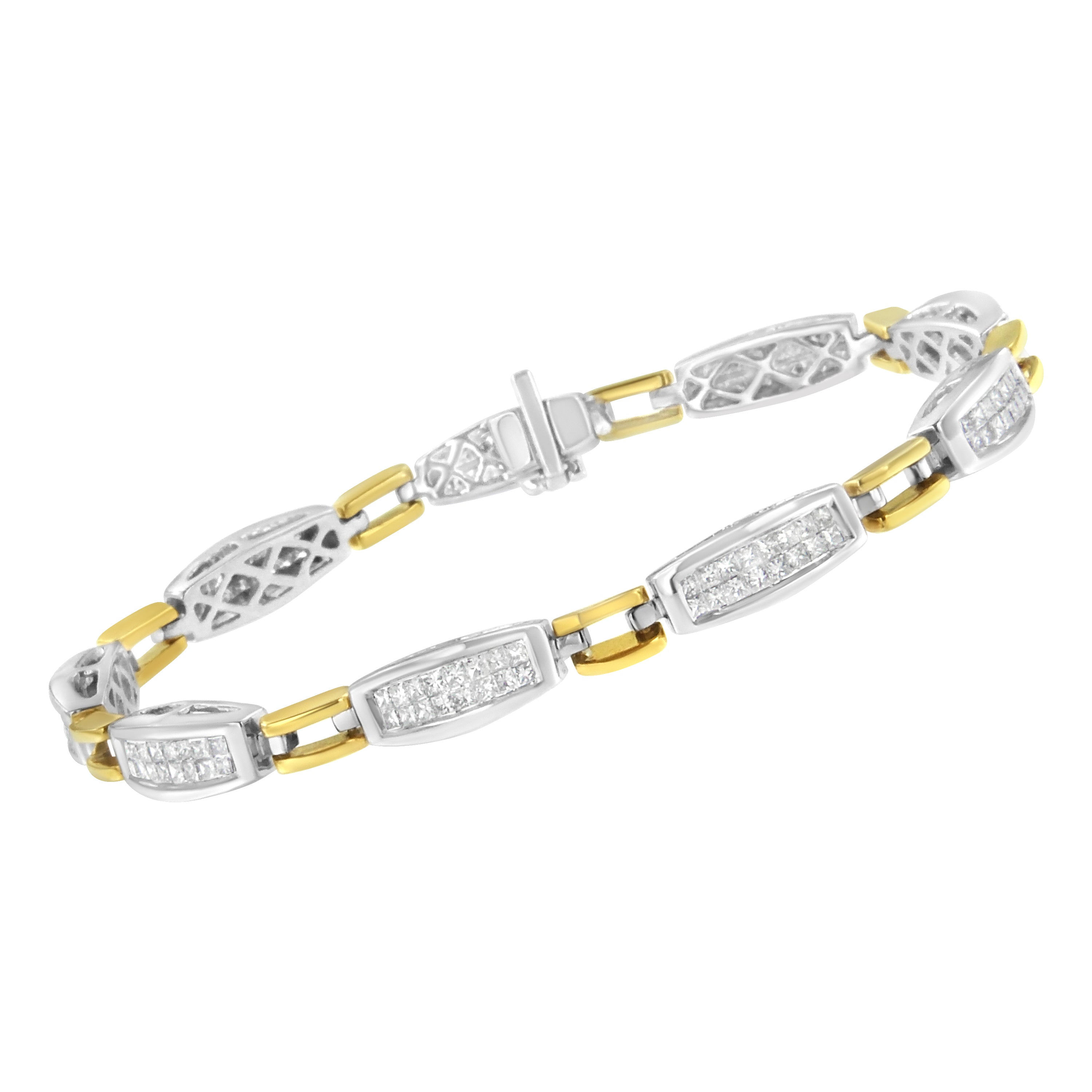 14K Yellow and White Gold 2.0 Cttw Princess Cut Diamond Tapered and Equal Sign Link Bracelet (G-H Color, SI1-SI2 Clarity) - 7" by Bids.com