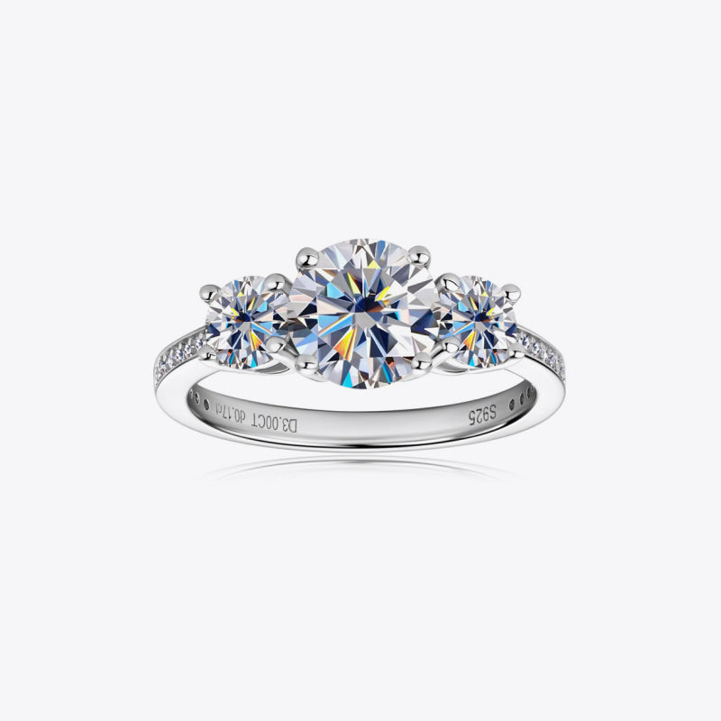3 Carat 3-Stone Round Brilliant Round Cut Sparkala™ Platinum-Plated 925 Sterling Silver Ring - DestGlow