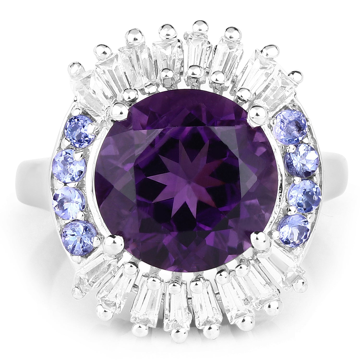5.24 Carat Genuine Amethyst, Tanzanite & White Topaz .925 Sterling Silver Ring by Bids.com
