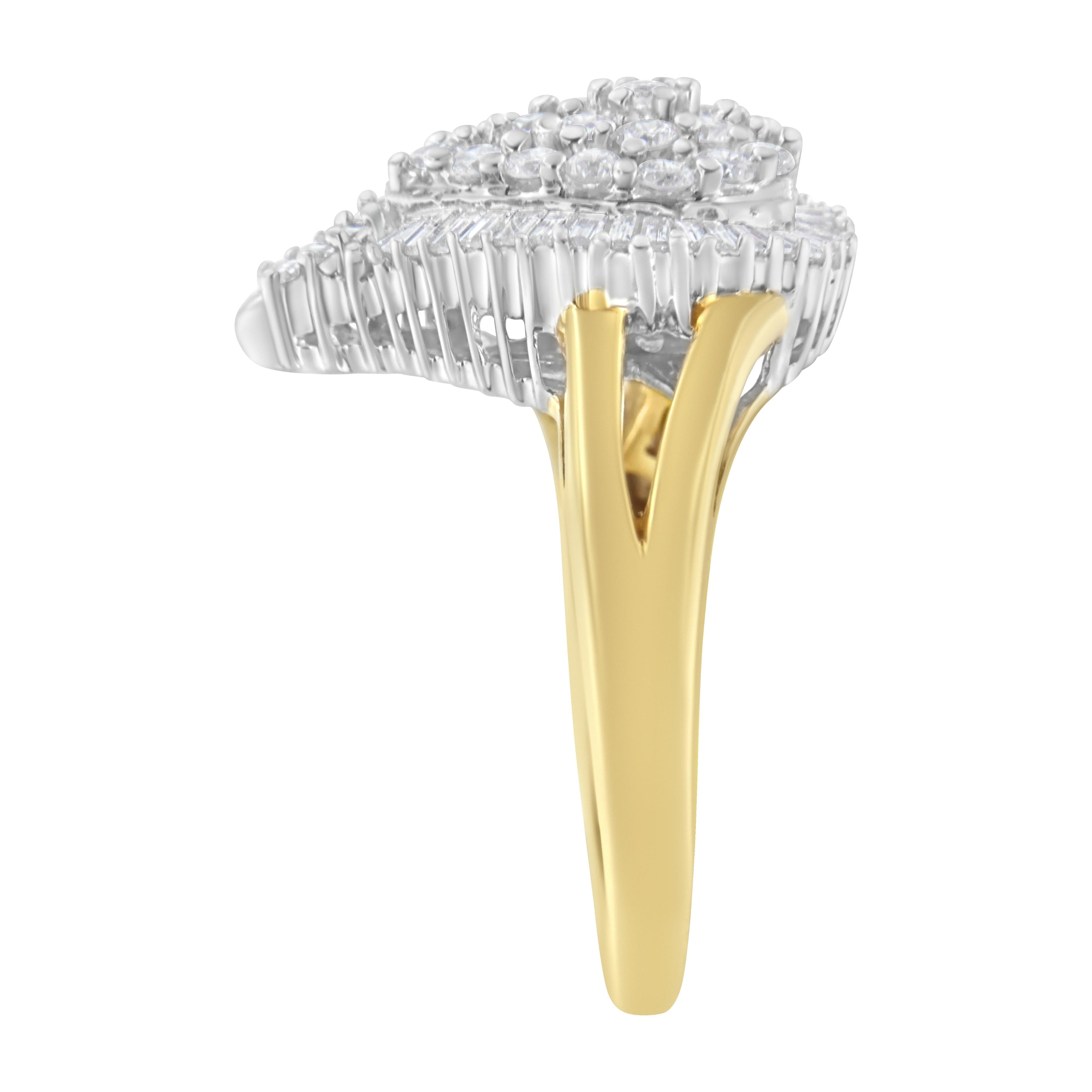 14K Yellow and White Gold 1.00 Cttw Round and Baguette-Cut Diamond Ballerina Cocktail Ring (H-I Color, SI2-I1 Clarity) by Bids.com