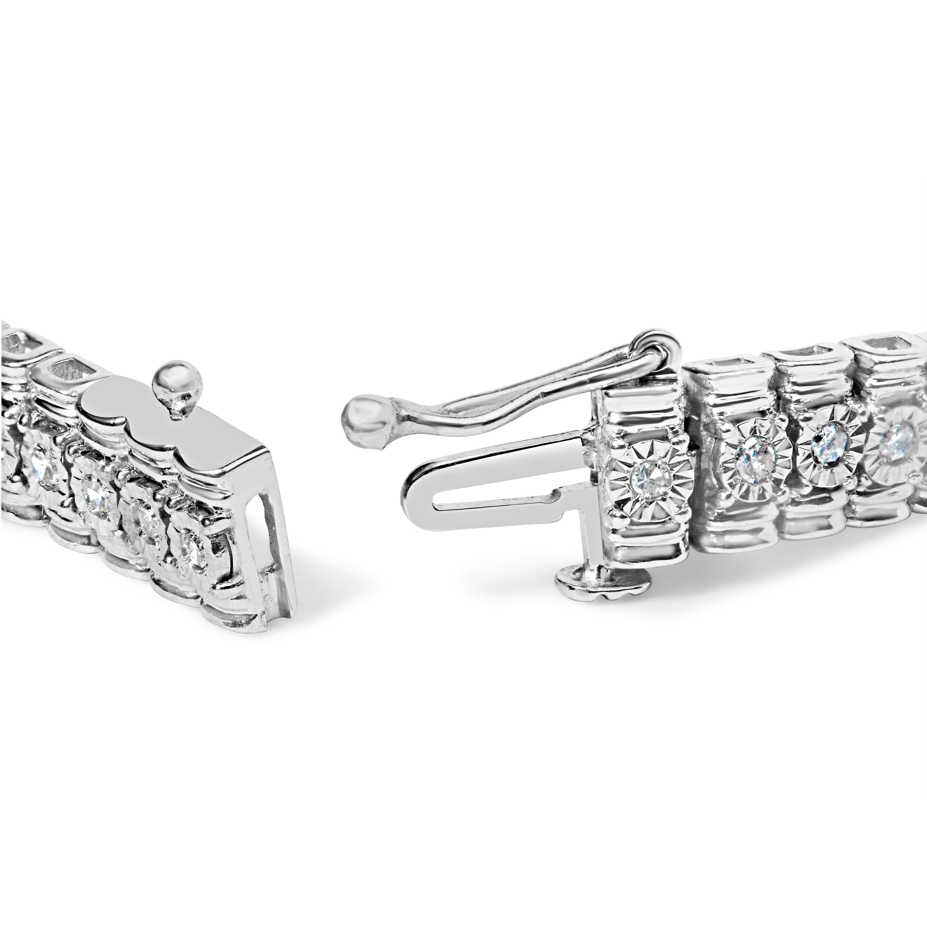 .925 Sterling Silver 1.0 Cttw Diamond Collar Line Link Bracelet (I-J Color, I1-I2 Clarity) - Size 7.25" Inches DestGlow