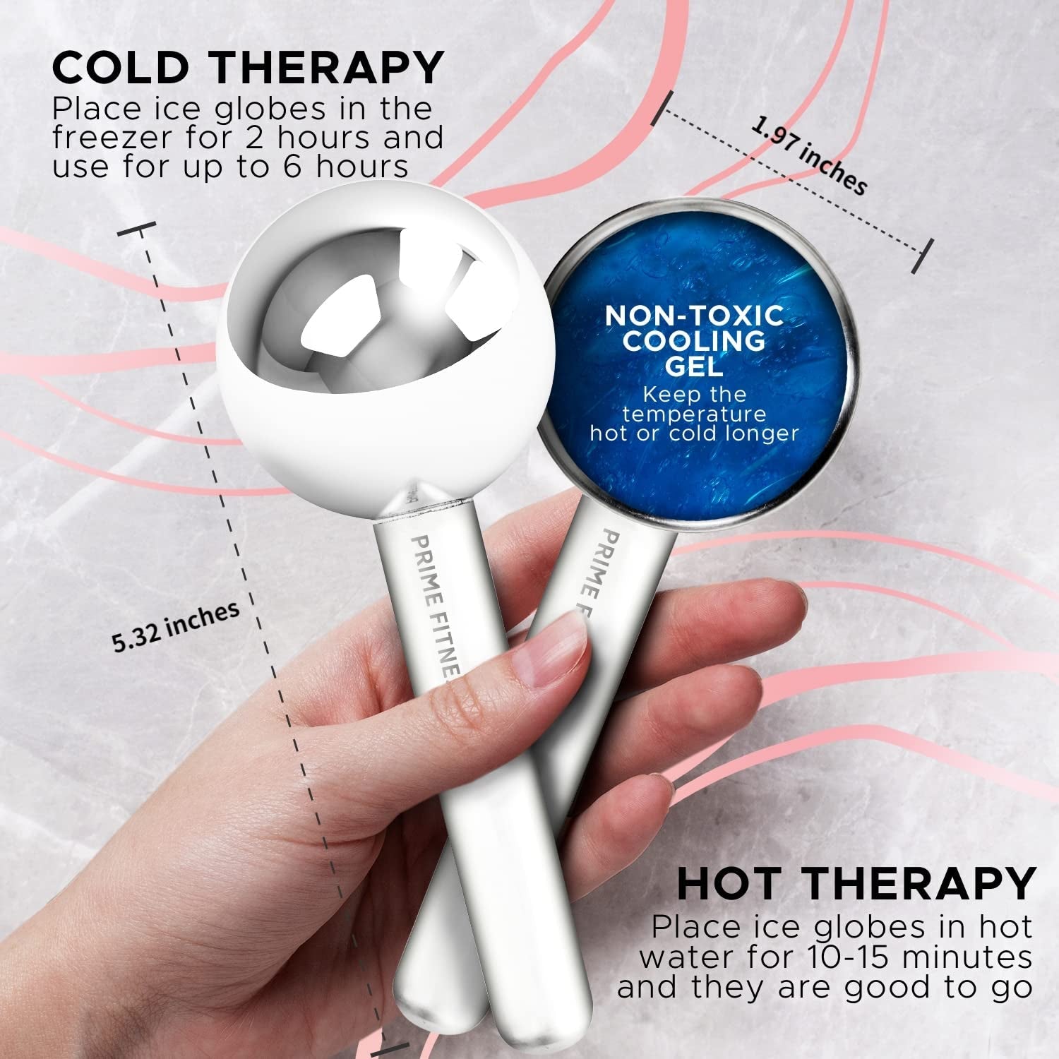 Ice Globes for Facials | Unbreakable Steel Cooling Roller | Cryo Sticks for Face | Massager for Face Neck & Eyes | Skin Care for Dark Circles, Puffiness, Wrinkles, Collagen Production (White) by Korean Skin Care