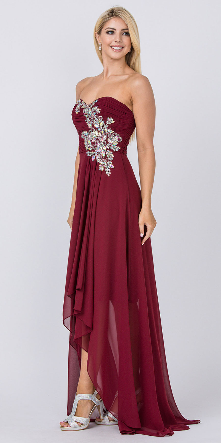 CLEARANCE - High Low Strapless A Line Ruched Bodice Prom Dress (Size 2XL) by DiscountDressShop