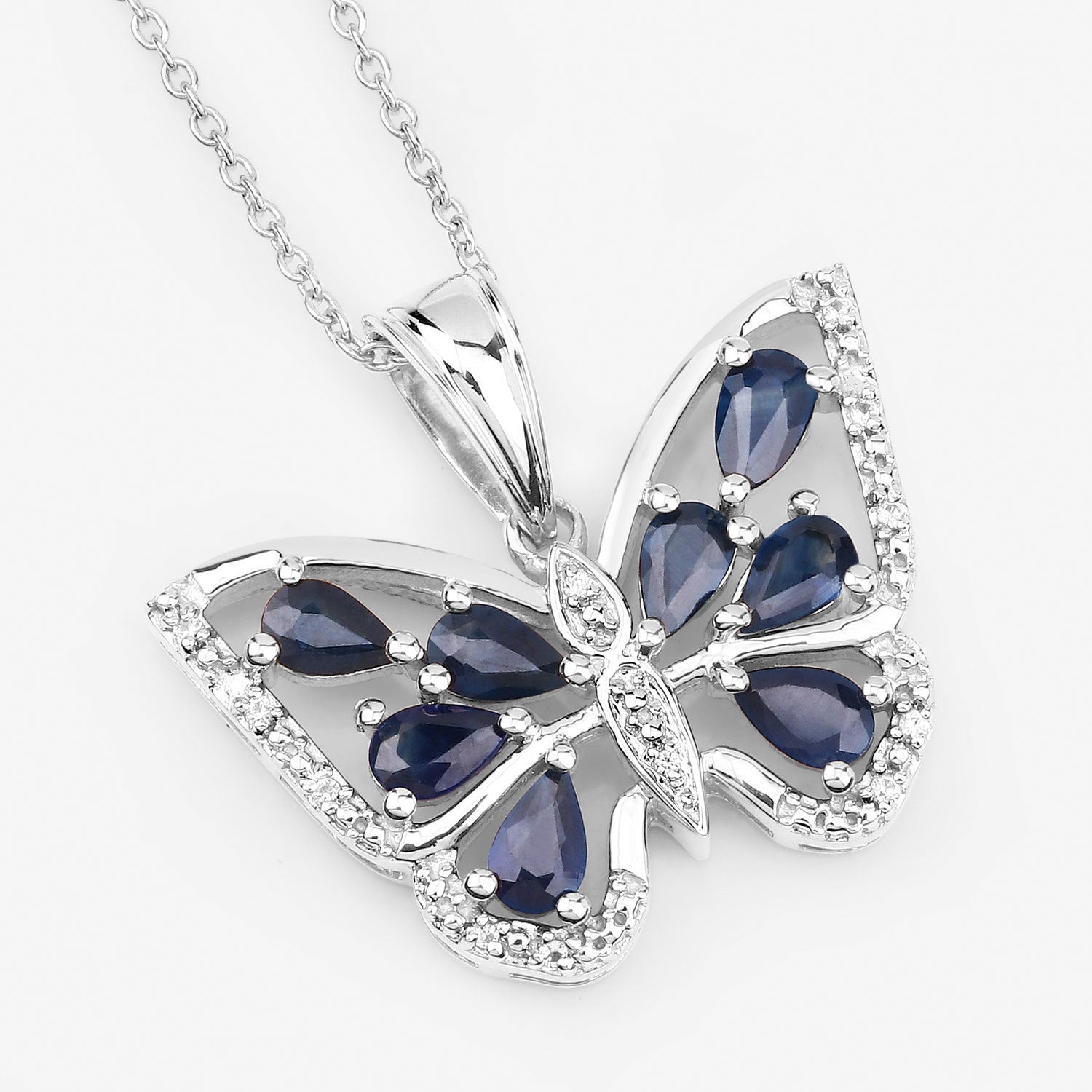 1.67 Carat Genuine Blue Sapphire and White Zircon .925 Sterling Silver Pendant by Bids.com