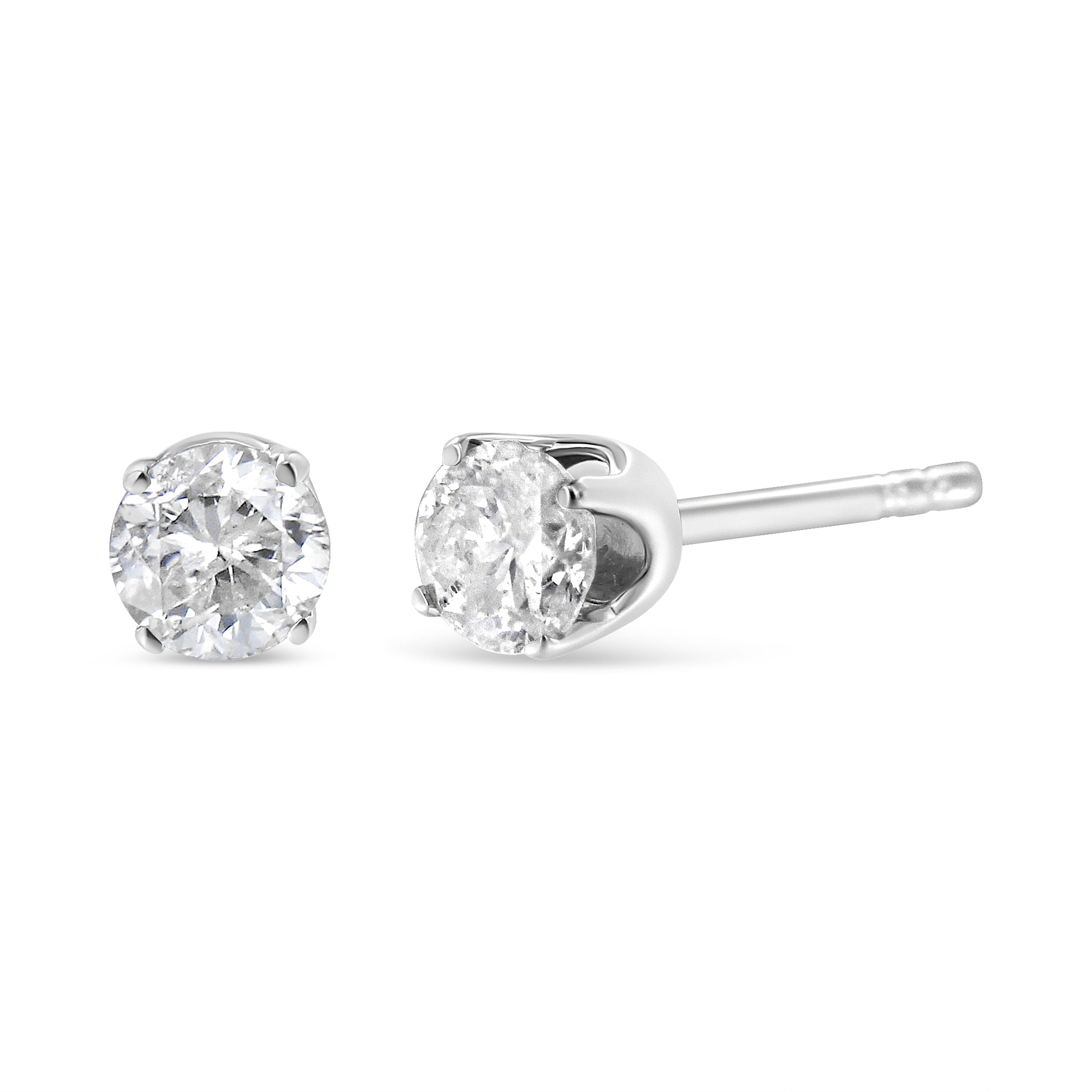 14K White Gold 1.0 Cttw 4-Prong Set Brilliant Round-Cut Solitaire Lab Grown Diamond Push Back Stud Earrings (E-F Color, VVS2-VS1 Clarity) DestGlow