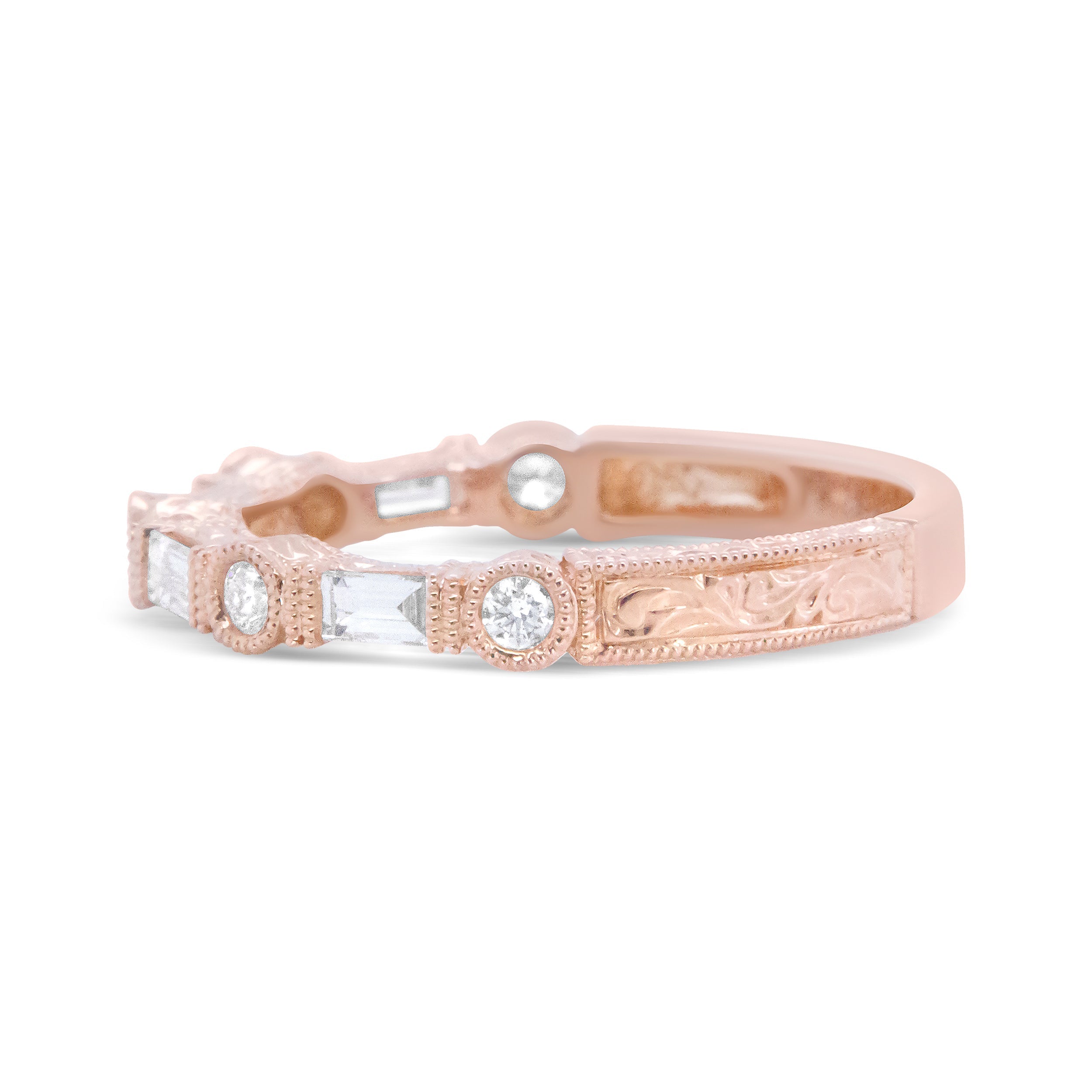 14K Rose Gold 3/8 Cttw Baguette and Round Diamond Bridal Band - (H-I Color, VS1-VS2 Clarity) - Size 6.75 DestGlow