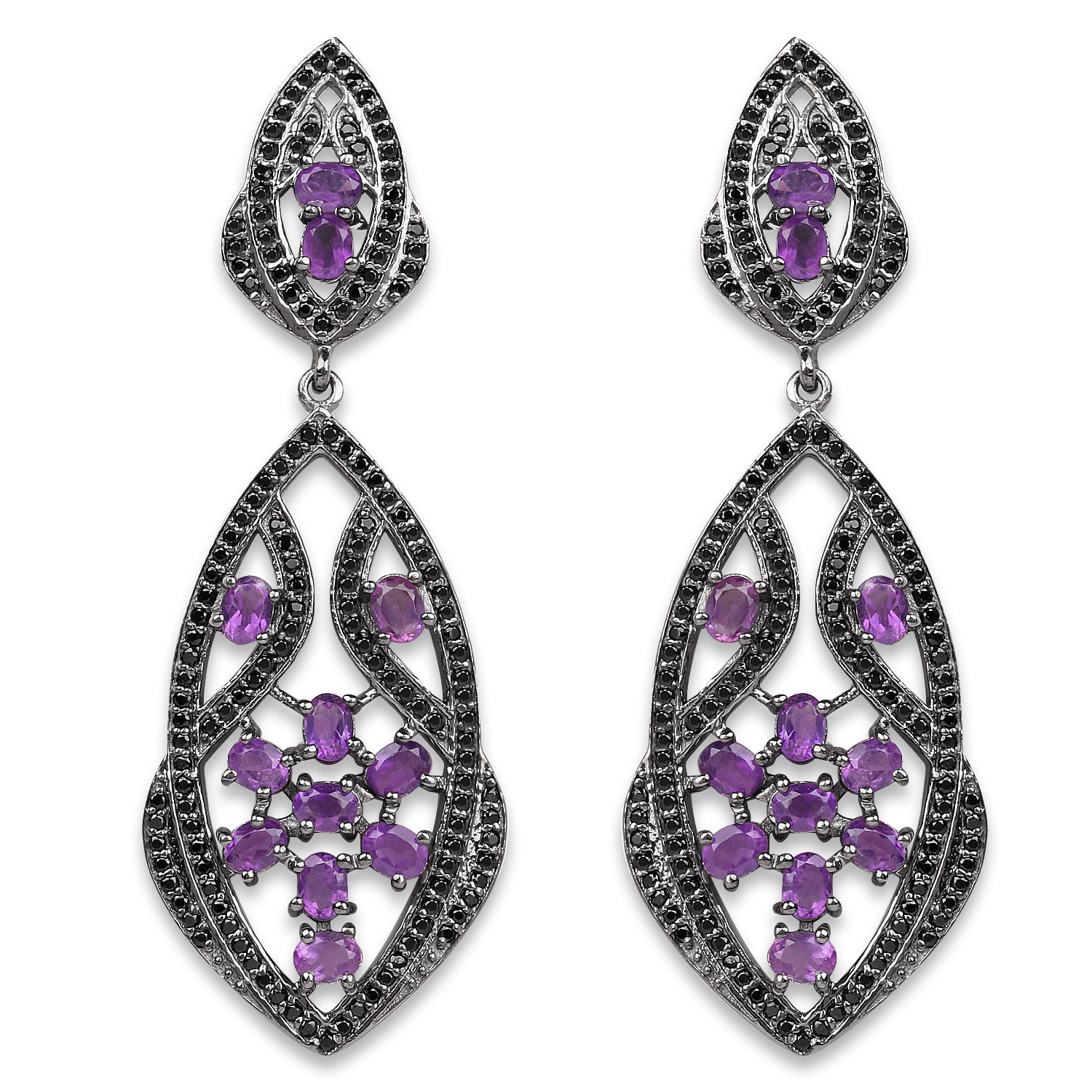 5.74 Carat Genuine Amethyst and Black Spinel .925 Sterling Silver Earrings by Bids.com