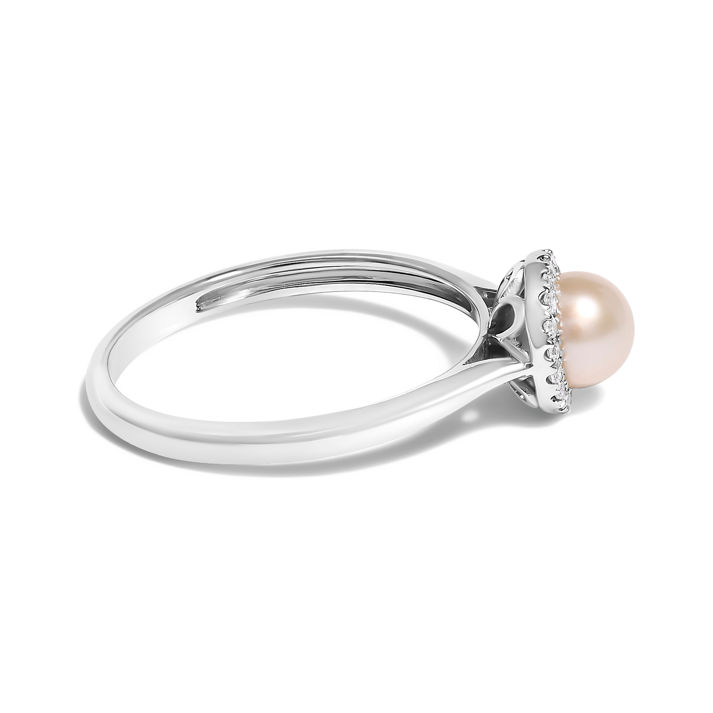10K White Gold 5MM Cultured Freshwater Pearl and Diamond Halo Ring (I-J Color, I1-I2 Clarity) - Ring Size 6.5 DestGlow
