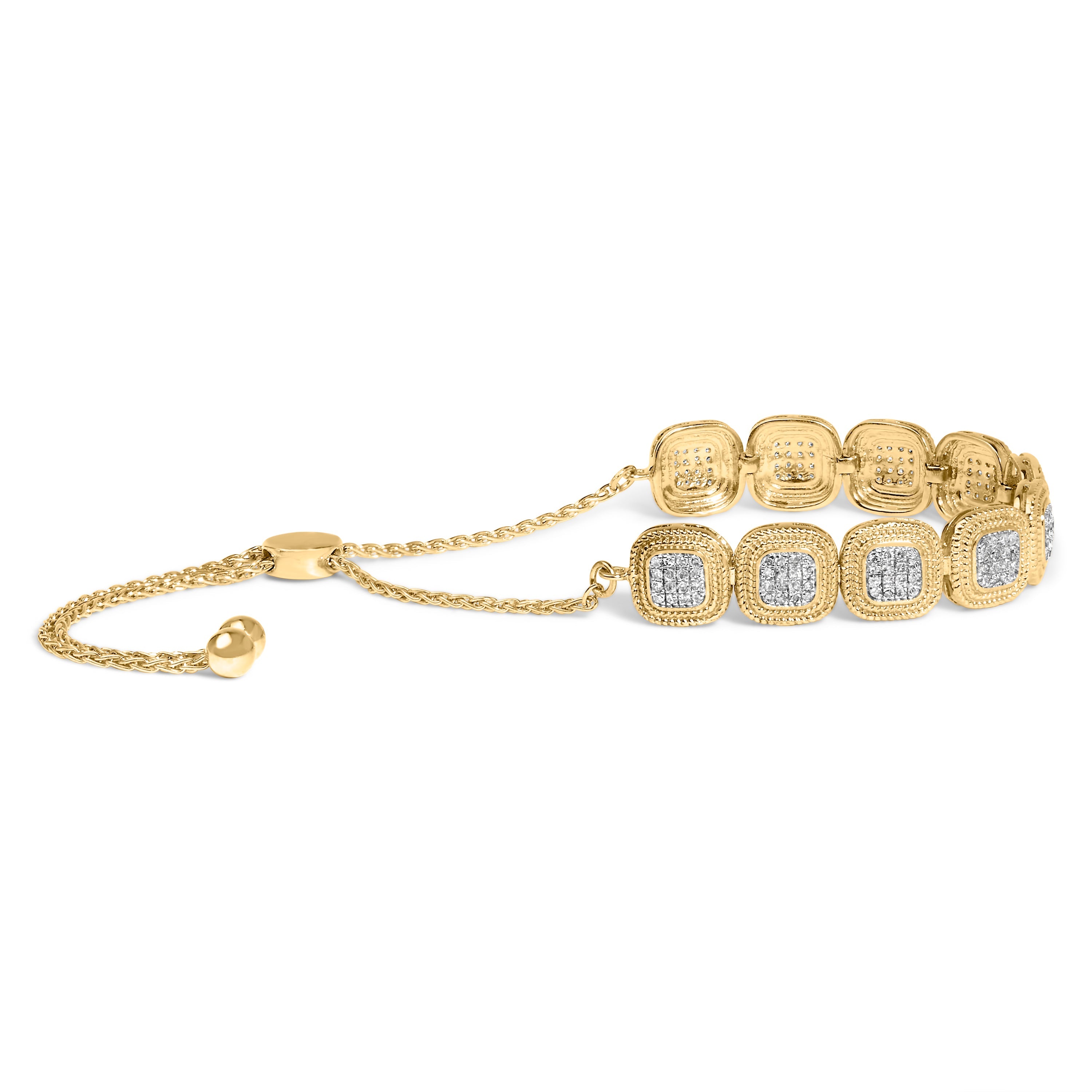 14k Yellow Gold Plated .925 Sterling 5/8 Cttw Diamond Composite Cushion Frame 4â€-10†Adjustable Bolo Bracelet (G-H Color, I1-I2 Clarity) by Bids.com