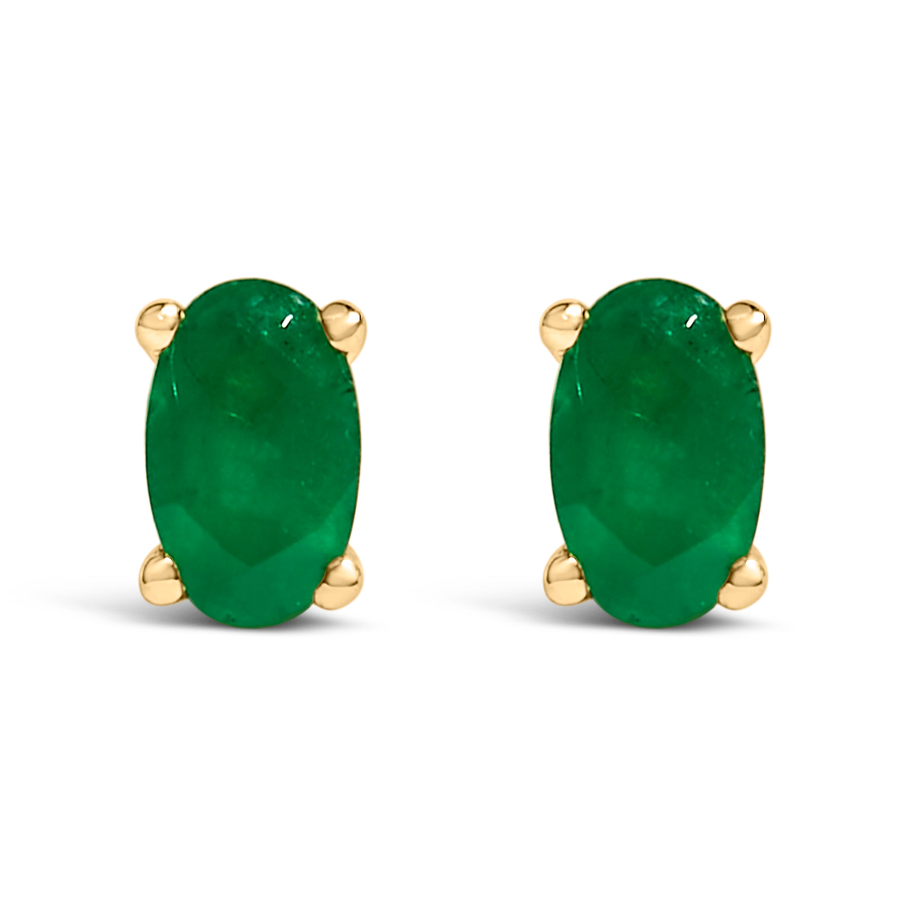 14K White Gold 5x3 MM Oval Green Emerald Solitaire Stud Earrings DestGlow