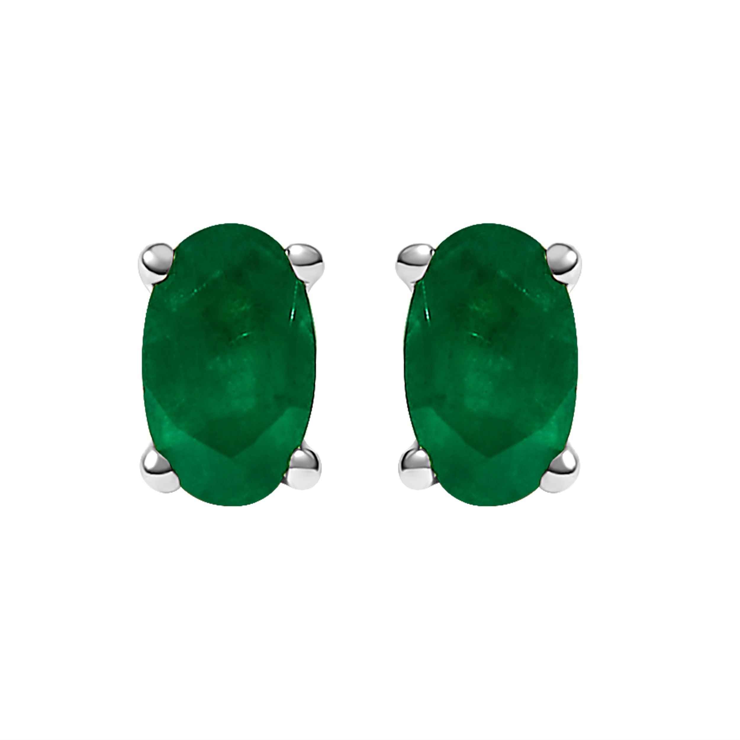 14K White Gold 5x3 MM Oval Green Emerald Solitaire Stud Earrings DestGlow