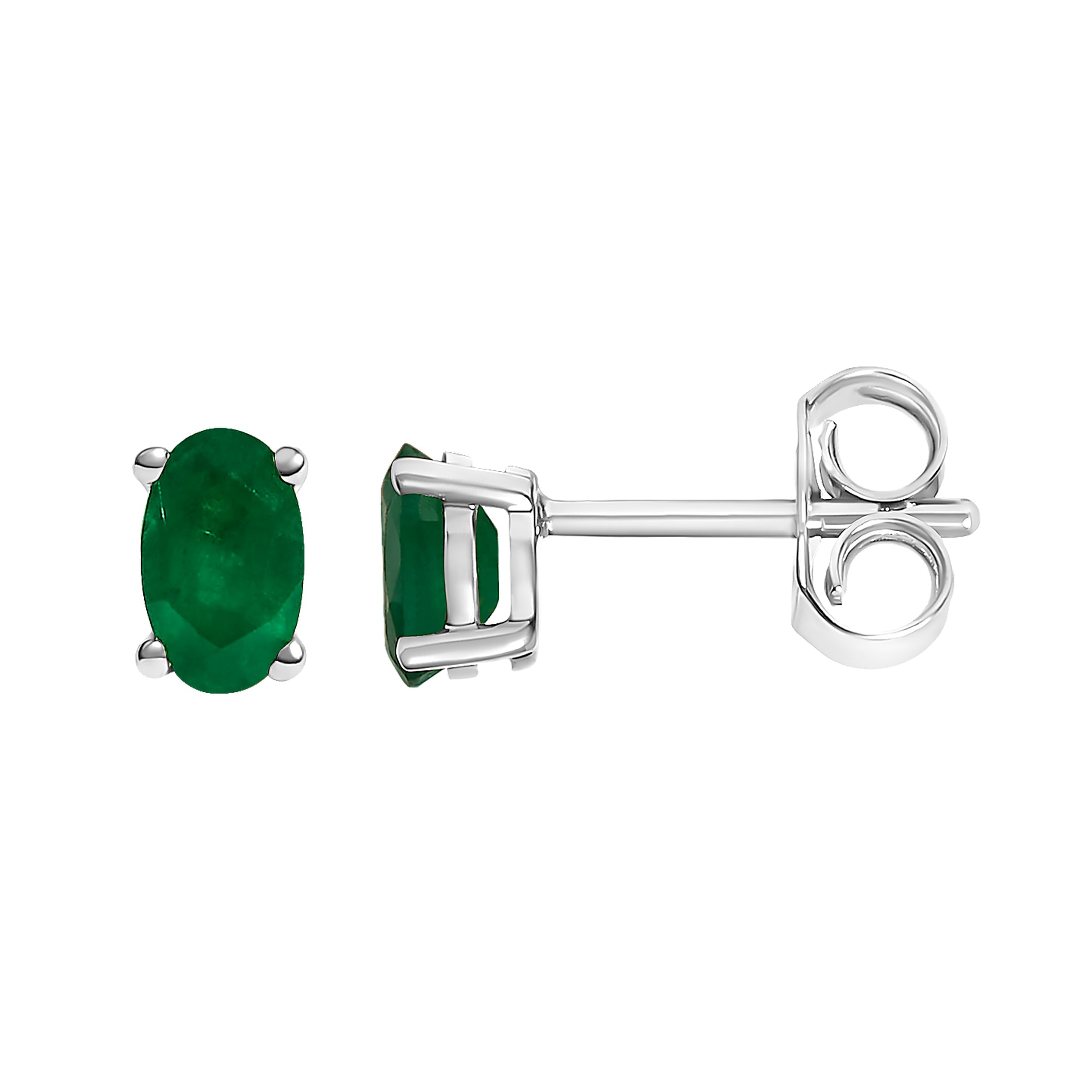 14K White Gold 5x3 MM Oval Green Emerald Solitaire Stud Earrings DestGlow