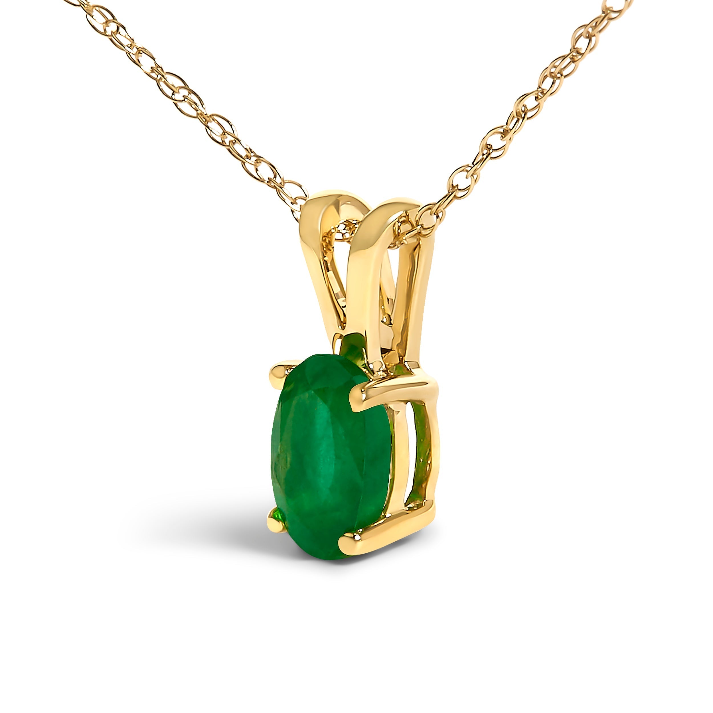 14K Yellow Gold Oval Green Emerald Solitaire Pendant Necklace - 18" Inches DestGlow