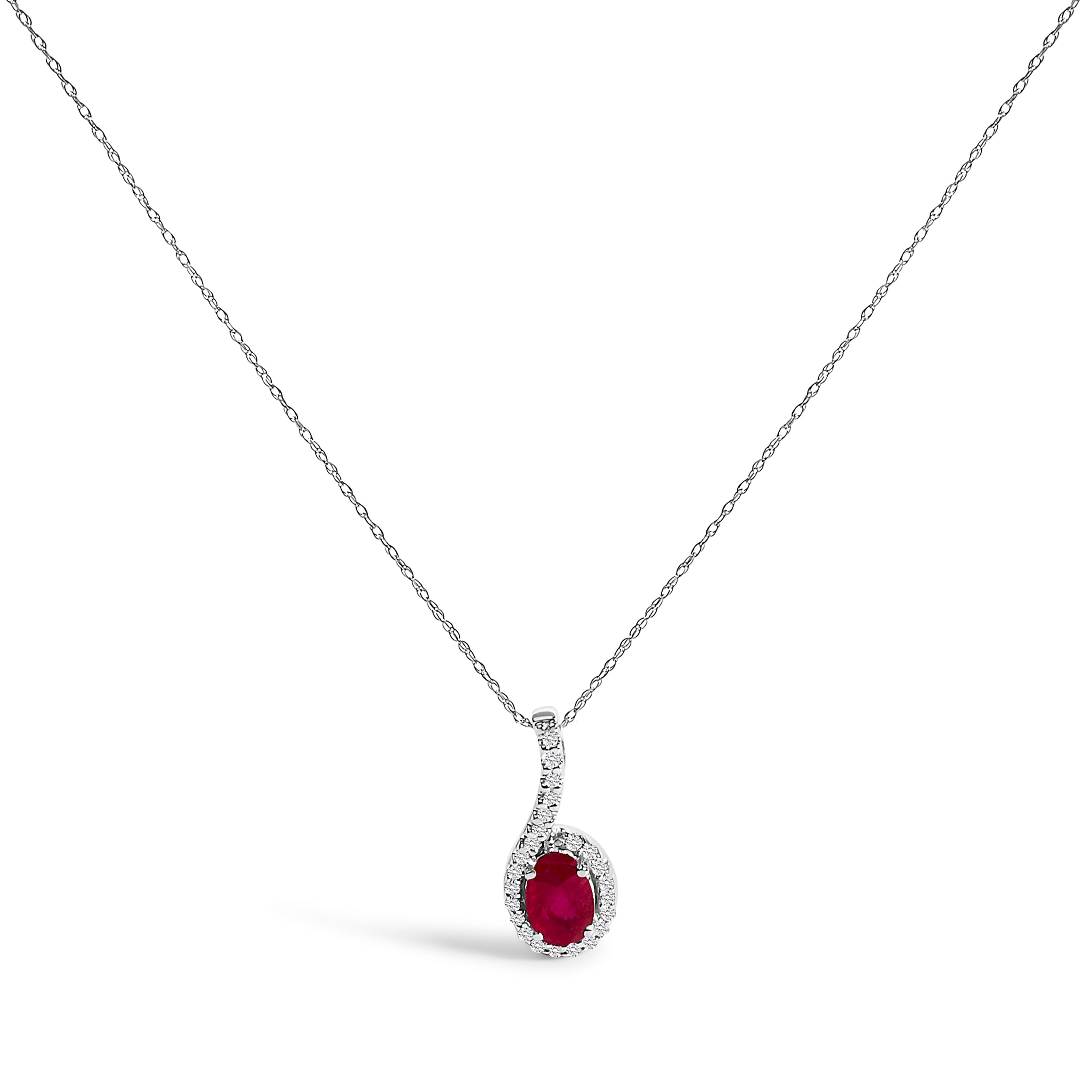 10K White Gold Red Ruby and Diamond Accent Teardrop Pendant Necklace - 18" Inches DestGlow