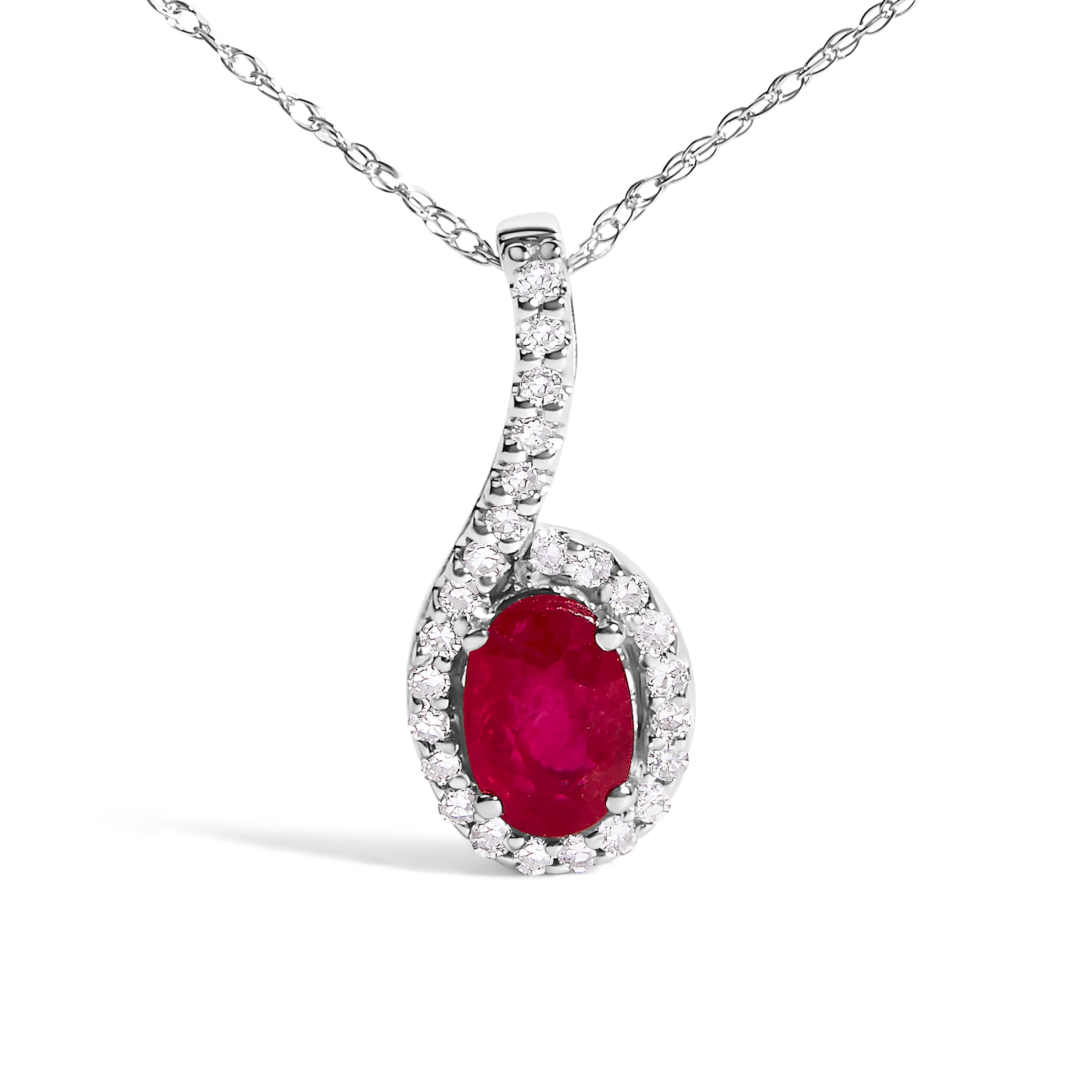 10K White Gold Red Ruby and Diamond Accent Teardrop Pendant Necklace - 18" Inches DestGlow