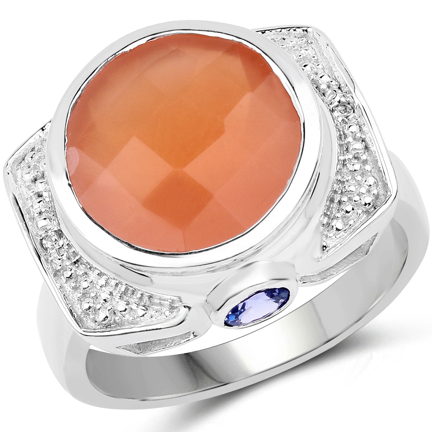 5.99 Carat Genuine Peach Moonstone, Tanzanite and White Topaz .925 Sterling Silver Ring by Bids.com