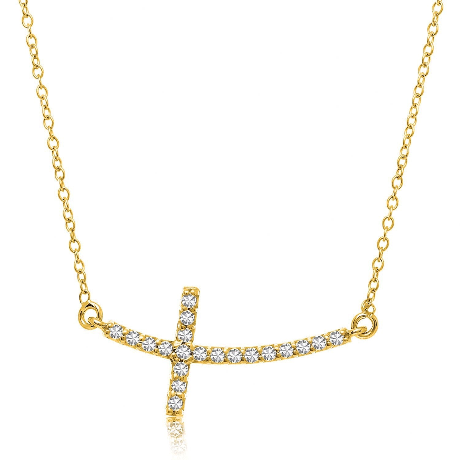 14k Yellow Gold Curved Crucifix Diamond Accented Necklace (.21cttw) by Bids.com