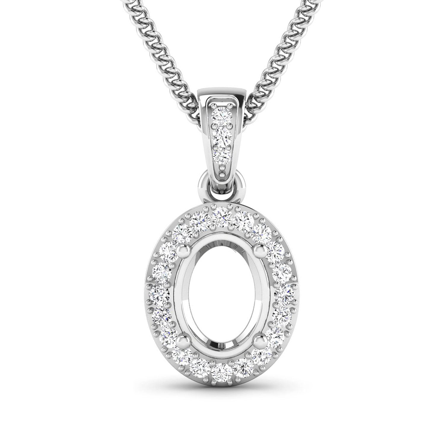 0.18 Carat Genuine White Diamond 14K White Gold Semi Mount Pendant - holds 8x6mm Oval Gemstone by Bids.com