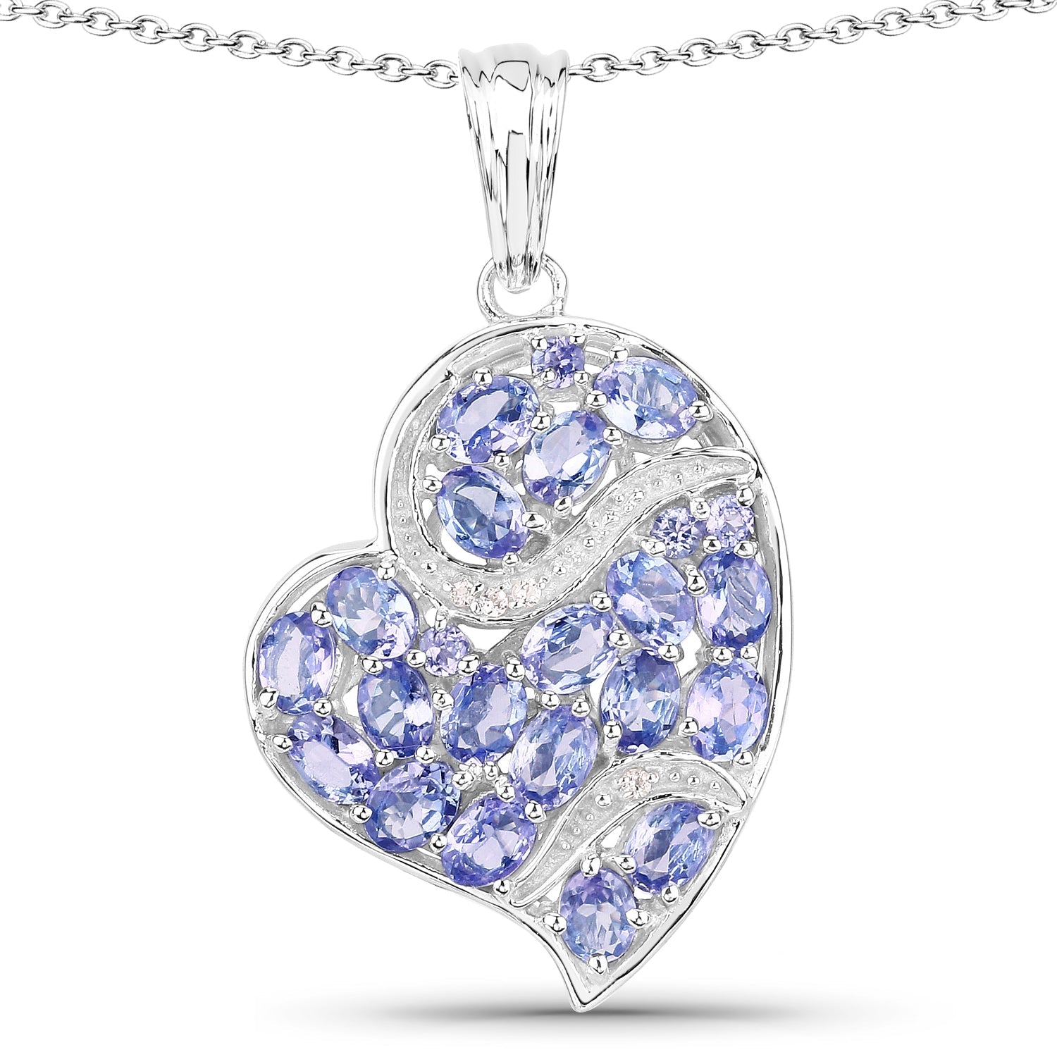 3.40 Carat Genuine Tanzanite and White Topaz .925 Sterling Silver Pendant DestGlow