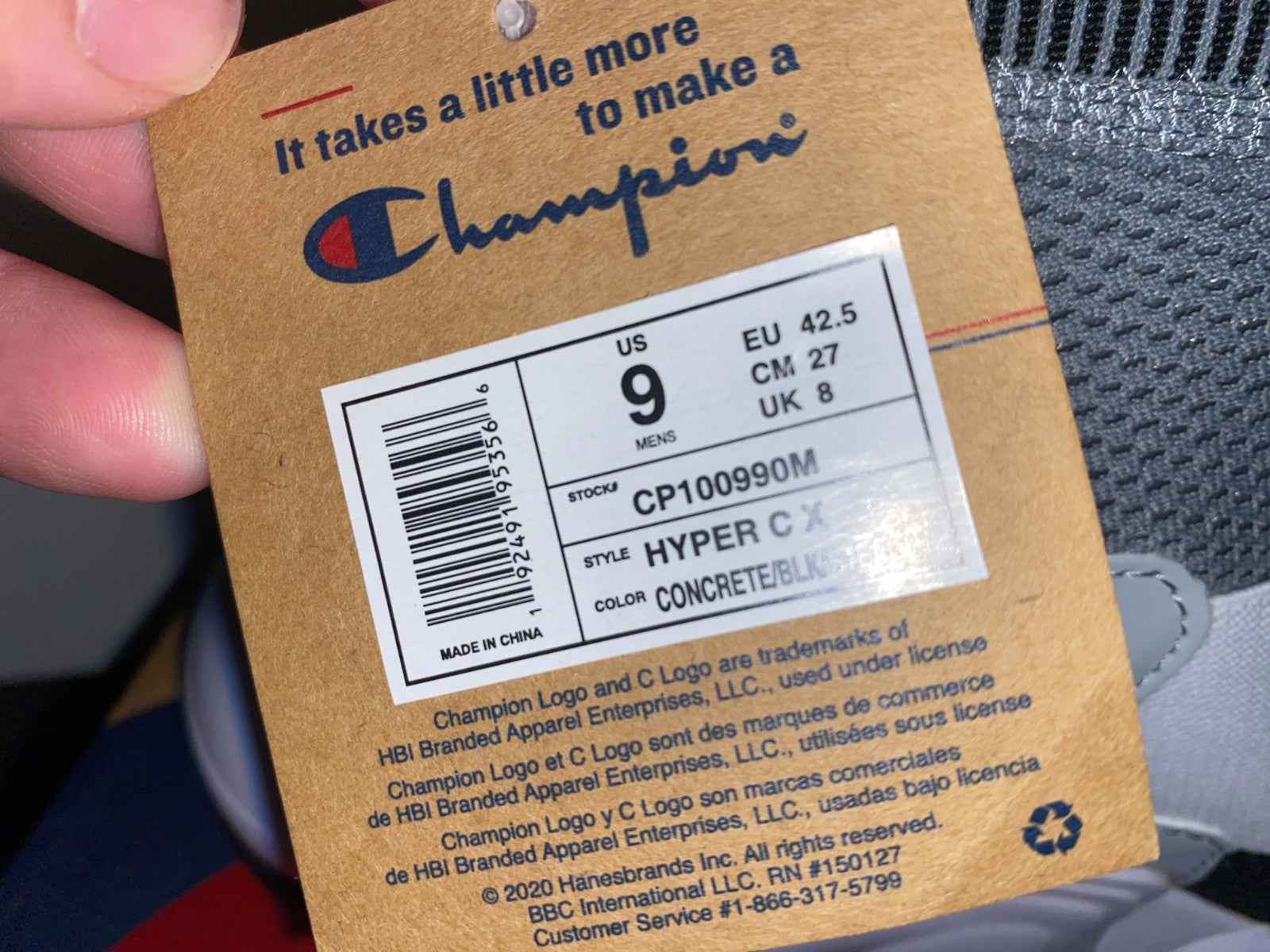 Champion Hyper CX Men’s Sneakers Size 9 M Concrete/Black Slip-On Athletic Shoes