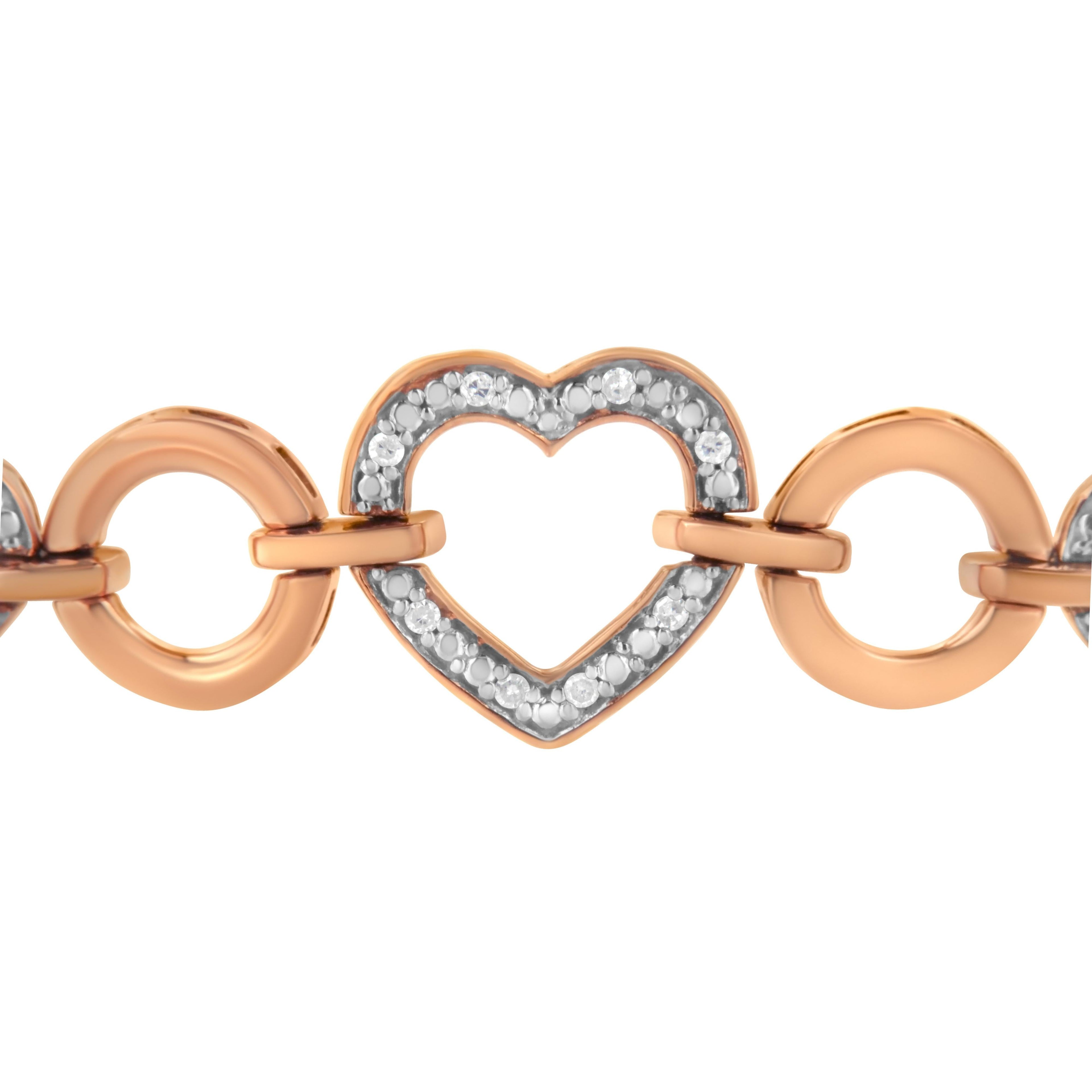 14K Rose Gold Plated .925 Sterling Silver Diamond Accent Circle and Heart Link Adjustable 6â€-10†Bolo Bracelet