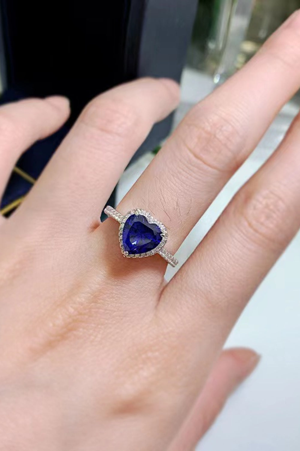 2 Carat Blue Sparkala™ Heart-Shaped Side Stone Ring by Sparkala