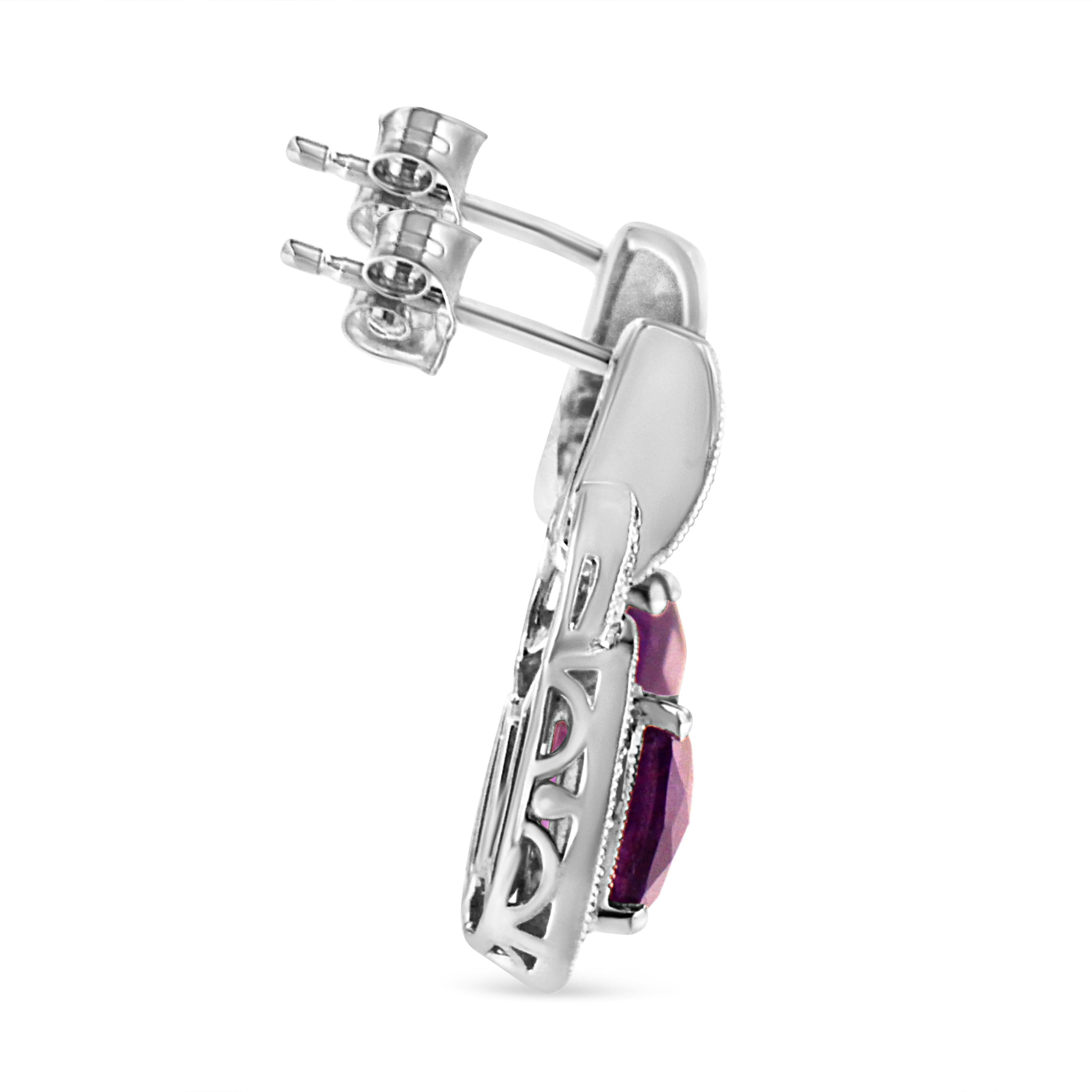 .925 Sterling Silver 8MM Natural Cushion Shaped Amethyst and Diamond Accent Halo with Push Back Dangle Earrings (I-J Color, I2-I3 Clarity) by Bids.com