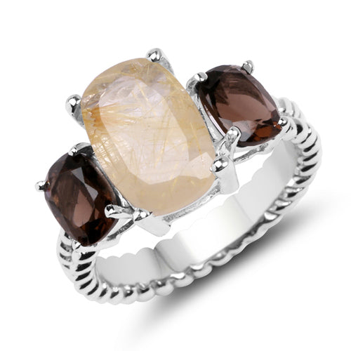 5.75 Carat Genuine Golden Rutile & Smoky Quartz .925 Sterling Silver Ring by Bids.com