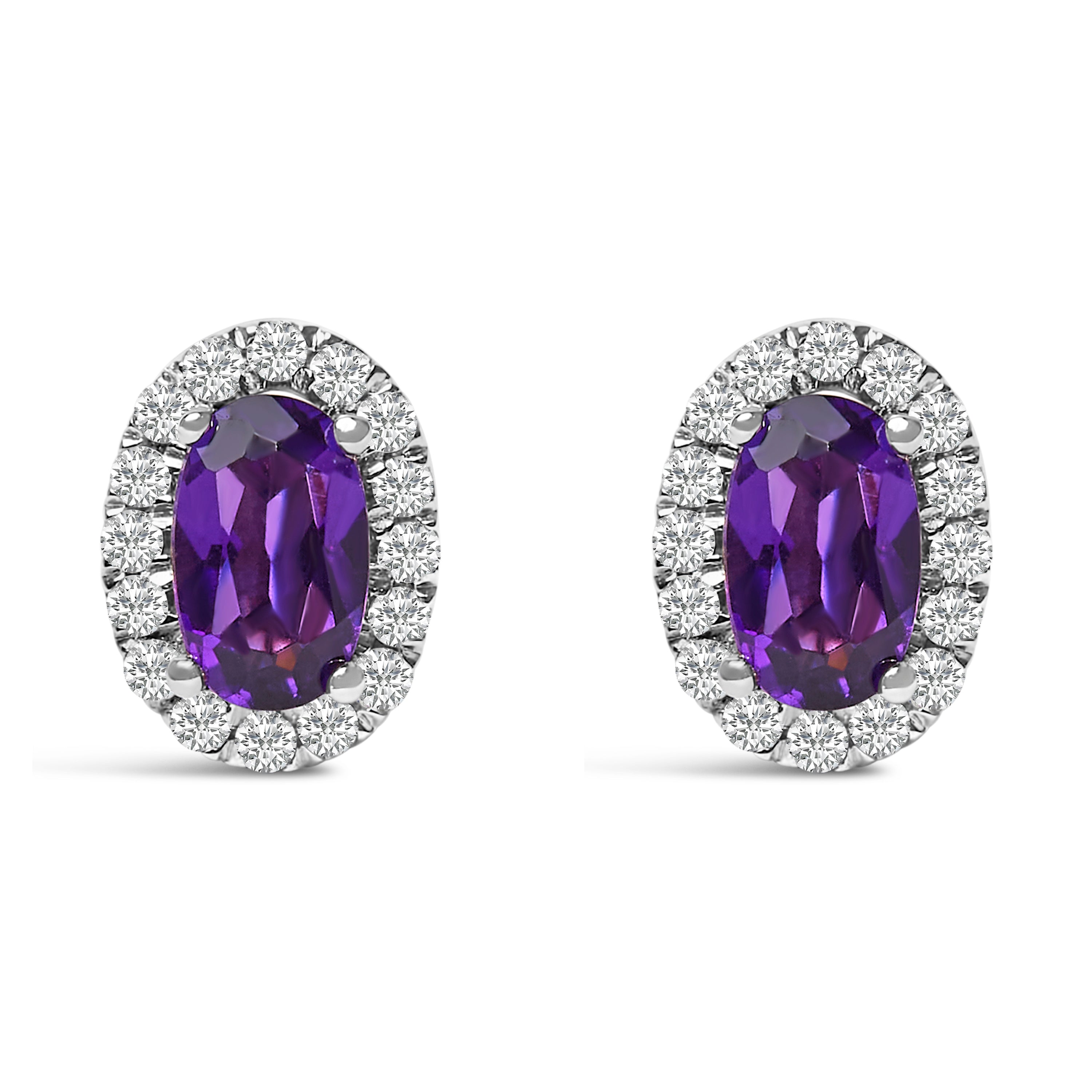 10K White Gold 5x3 MM Oval Purple Amethyst and Diamond Halo Stud Earrings (I-J Color, I1-I2 Clarity) DestGlow