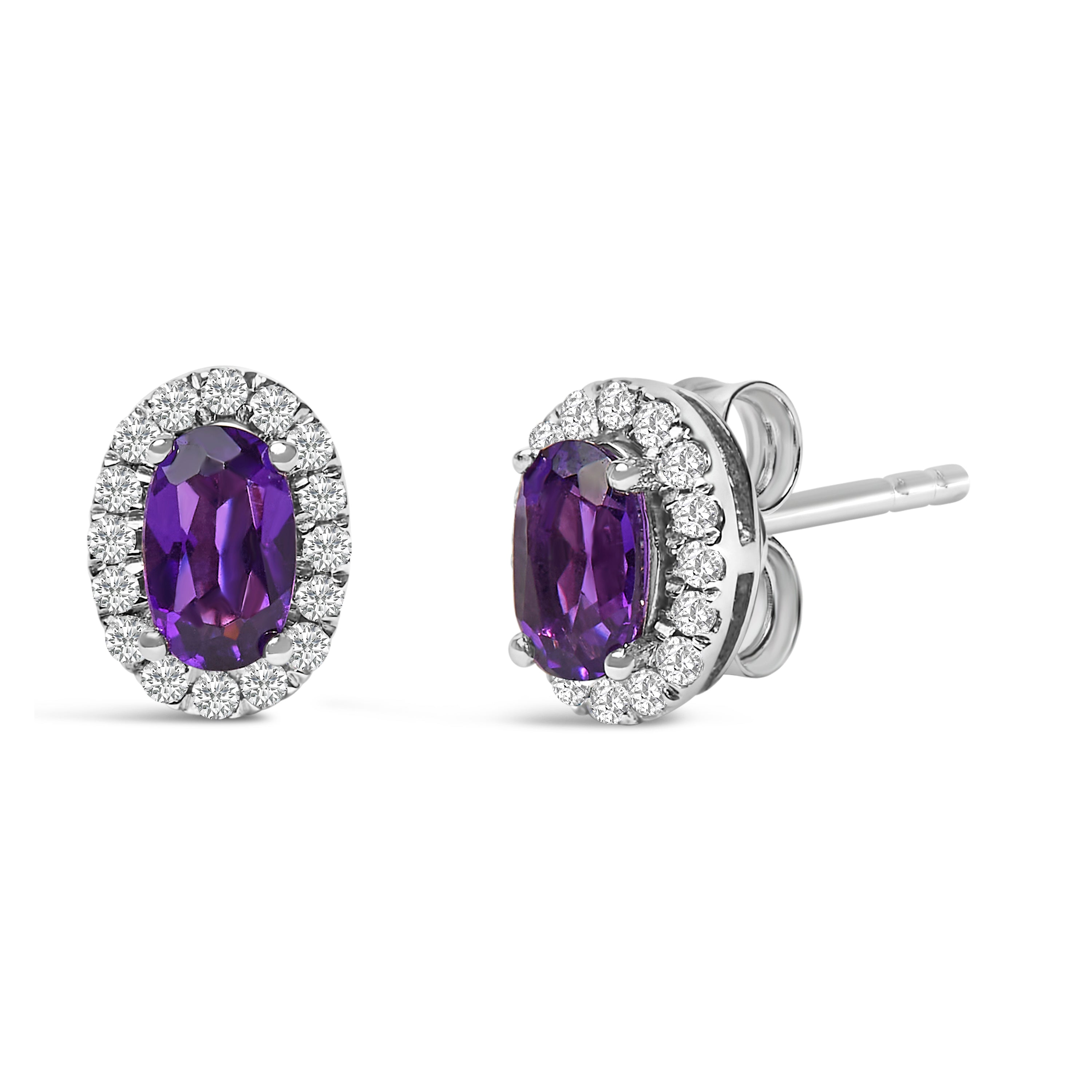 10K White Gold 5x3 MM Oval Purple Amethyst and Diamond Halo Stud Earrings (I-J Color, I1-I2 Clarity) DestGlow