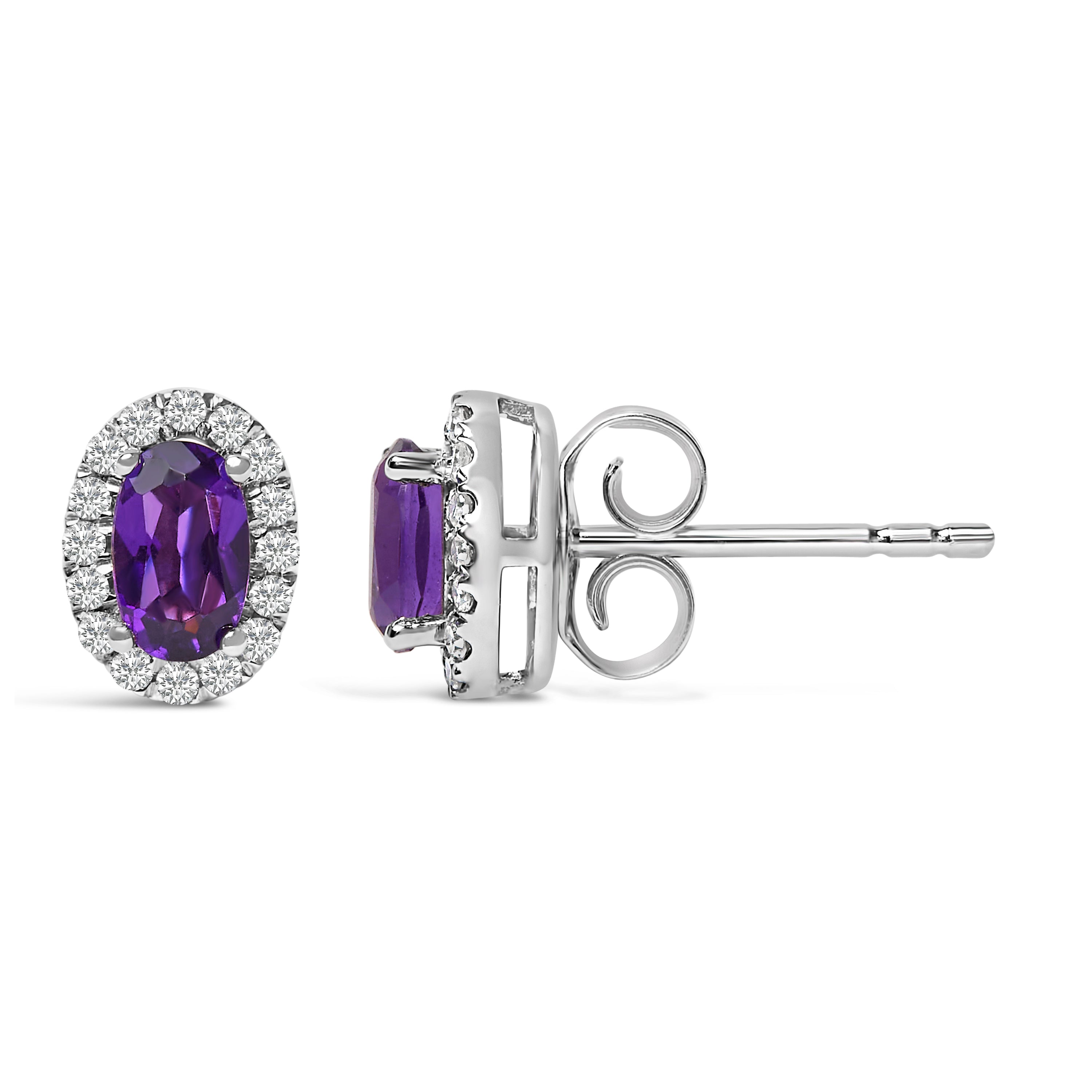 10K White Gold 5x3 MM Oval Purple Amethyst and Diamond Halo Stud Earrings (I-J Color, I1-I2 Clarity) DestGlow