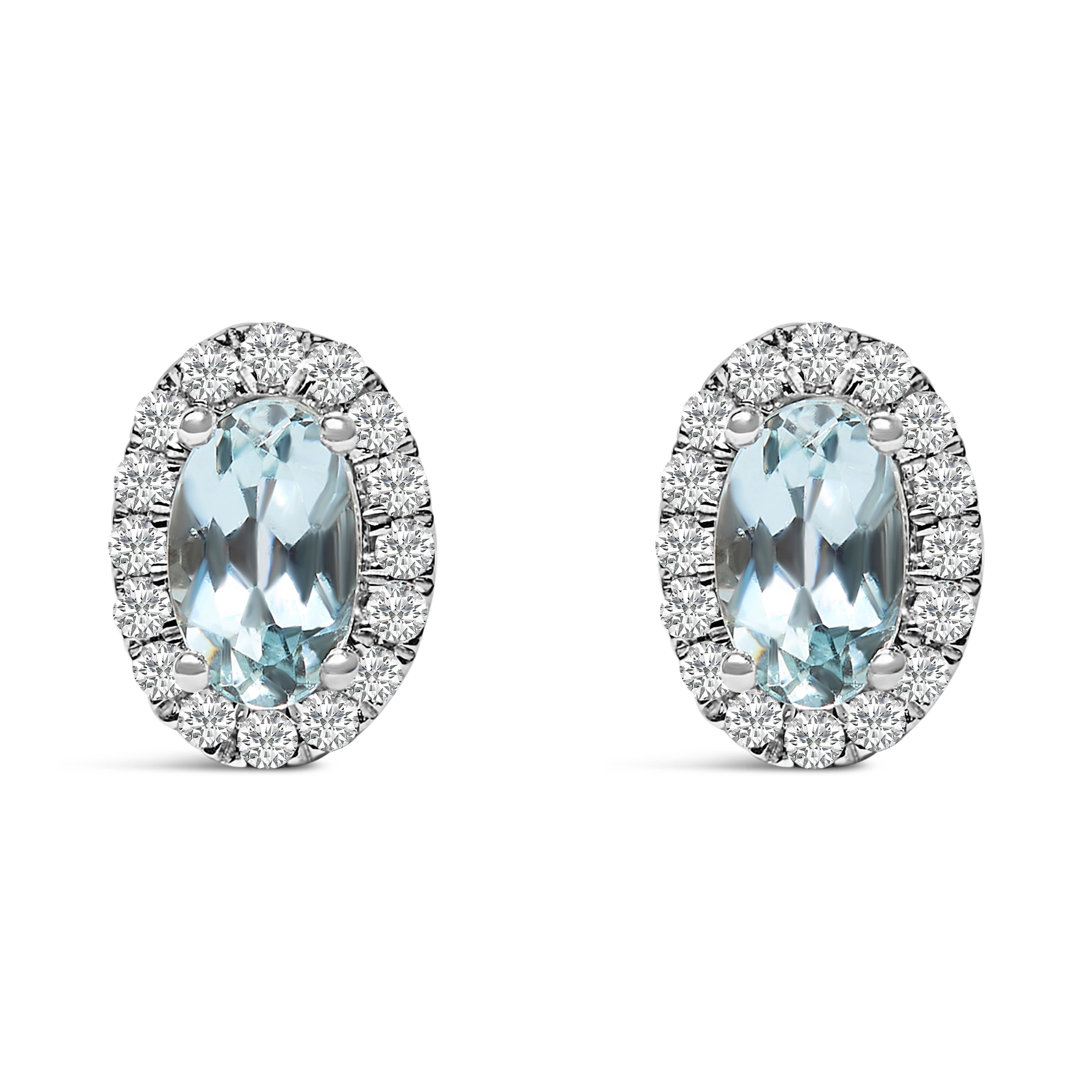 10K White Gold 5x3 MM Oval Purple Amethyst and Diamond Halo Stud Earrings (I-J Color, I1-I2 Clarity) DestGlow