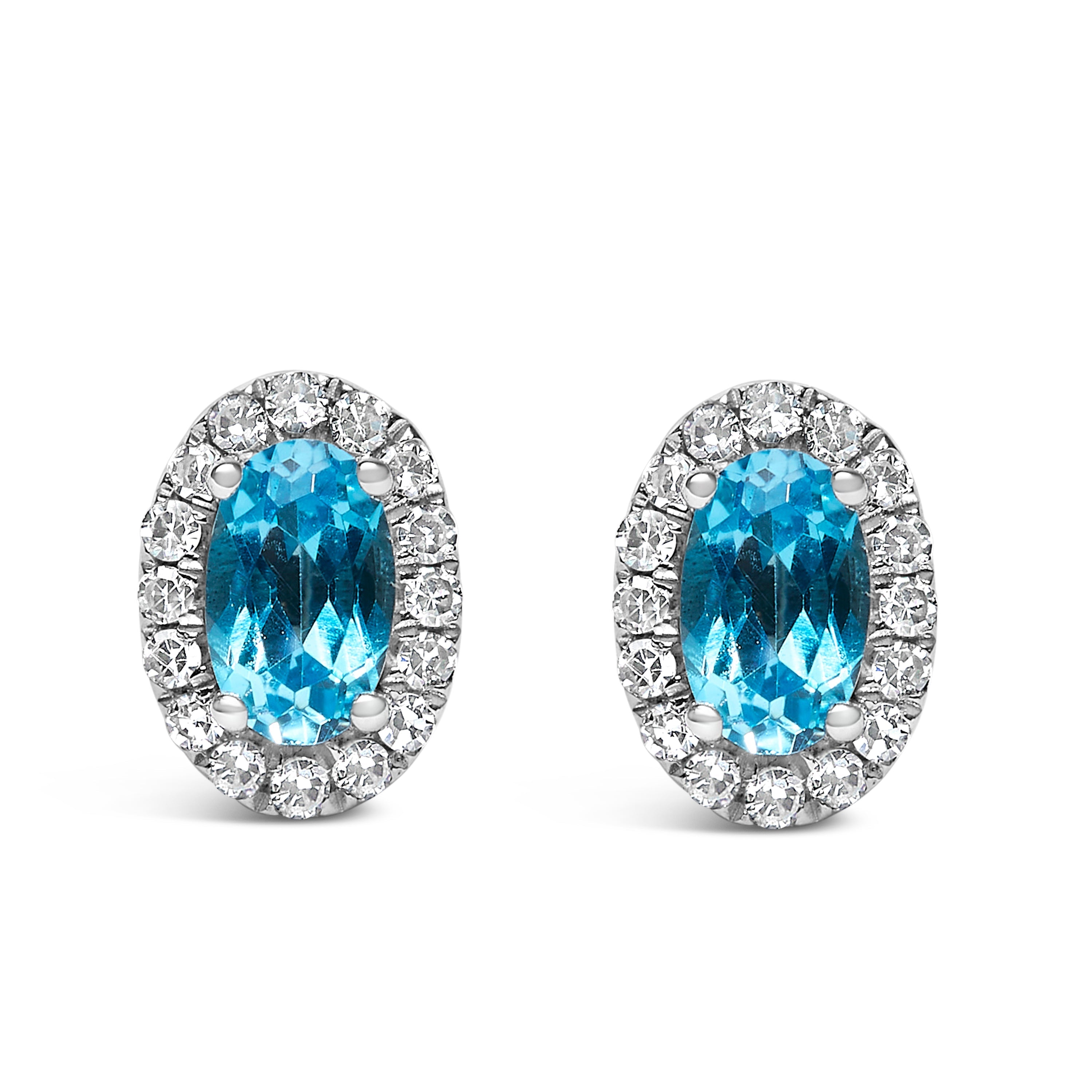 10K White Gold 5x3 MM Oval Purple Amethyst and Diamond Halo Stud Earrings (I-J Color, I1-I2 Clarity) DestGlow