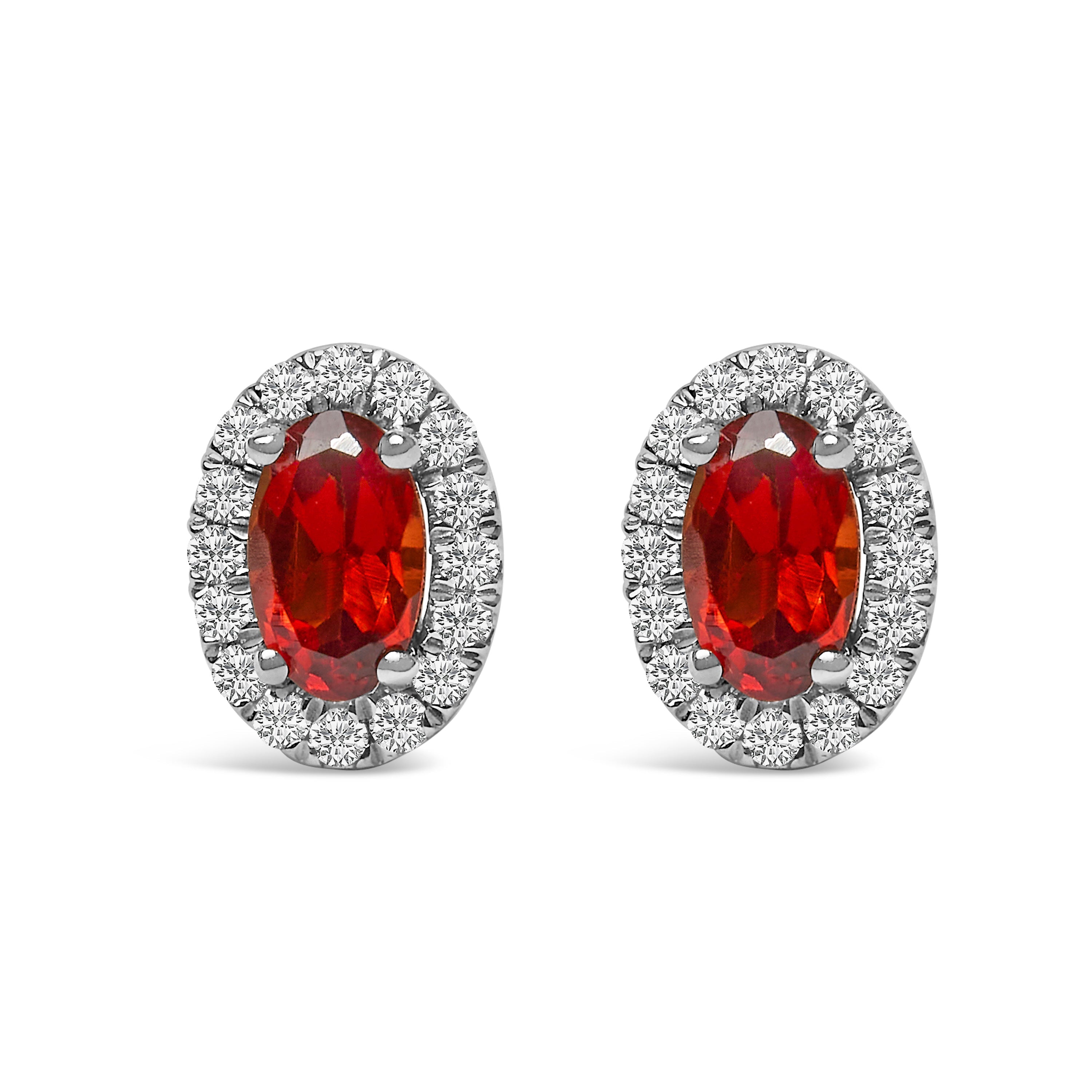 10K White Gold 5x3 MM Oval Purple Amethyst and Diamond Halo Stud Earrings (I-J Color, I1-I2 Clarity) DestGlow