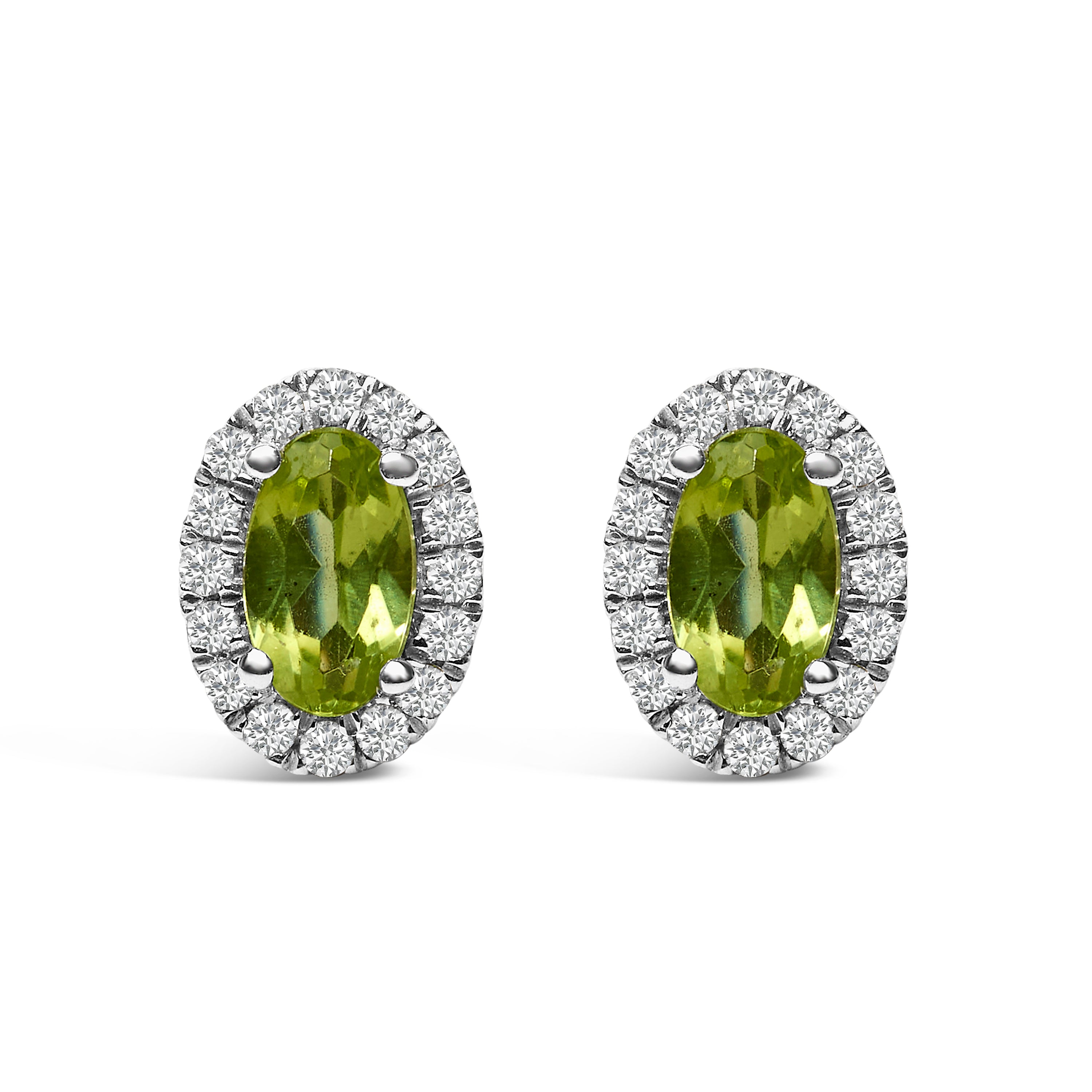 10K White Gold 5x3 MM Oval Purple Amethyst and Diamond Halo Stud Earrings (I-J Color, I1-I2 Clarity) DestGlow